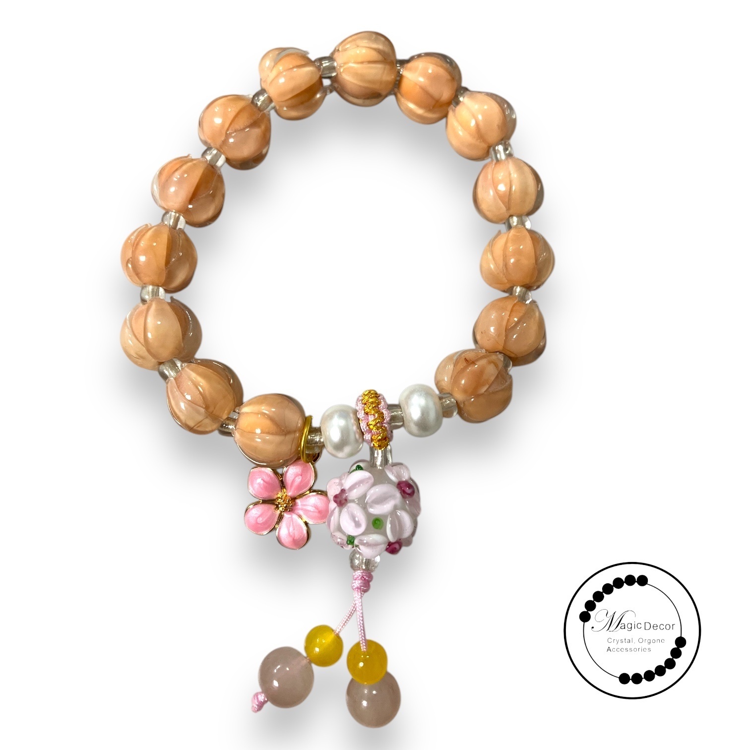 260116-A14 雍宮香灰琉璃少女橘粉蓮花珠手串 財運（送布袋）(需留中文全名，已包大寶法王開光證+布袋和雍和宮開光，不提供開光視頻，3月頭到貨只限尖沙咀門店自取）