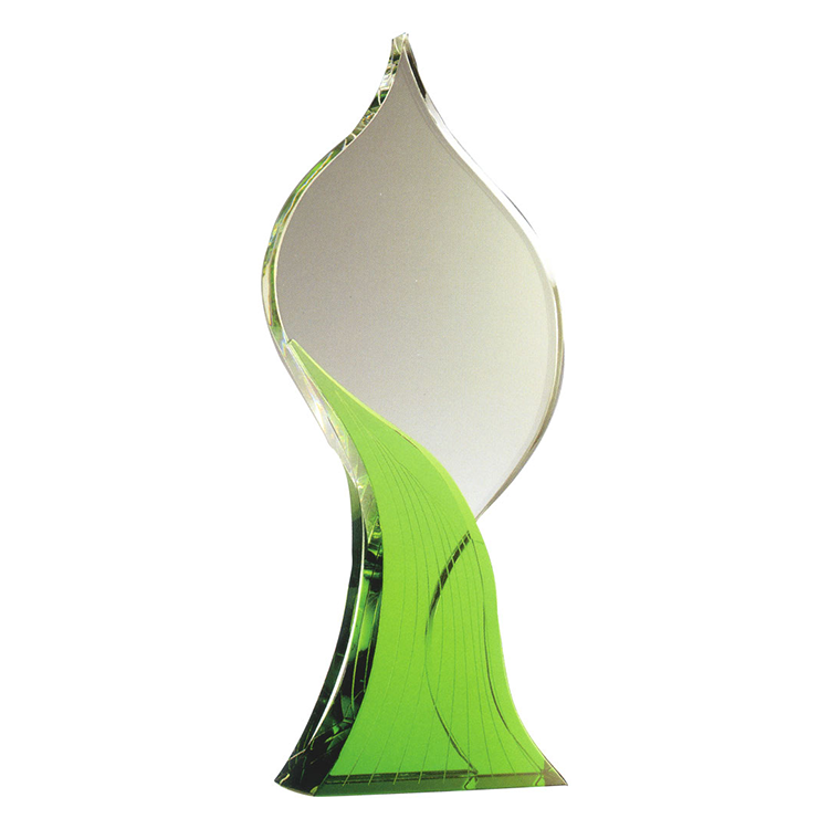 鹿港窯水晶獎座|綠色葉形設計 彰顯自然與榮耀的完美結合