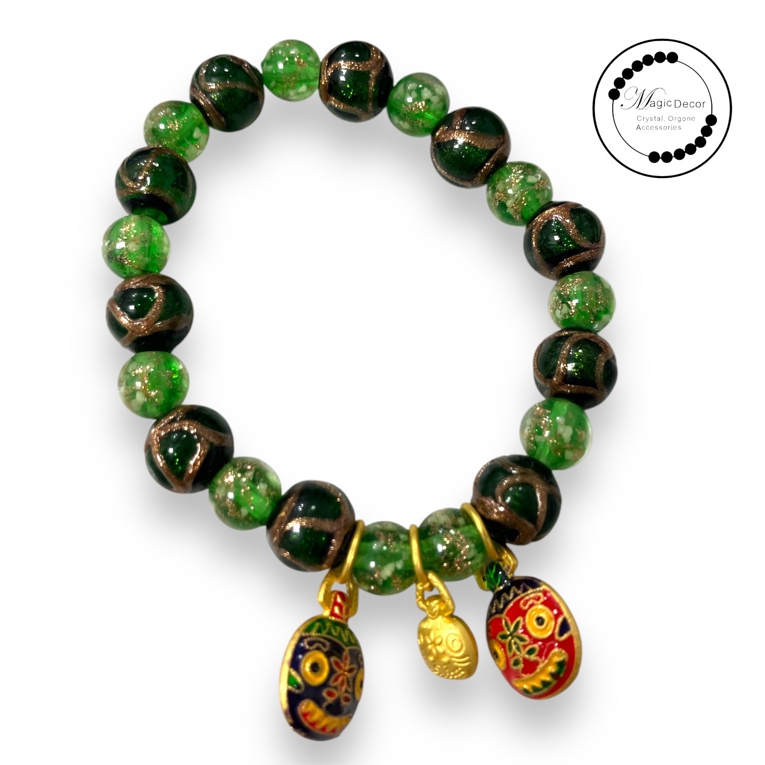 260116-A27 10mm雍宮香灰飄花琉璃珠咬金獸深綠色手串（正財事業）送布袋  (3月頭到貨只限尖沙咀門店自取）
