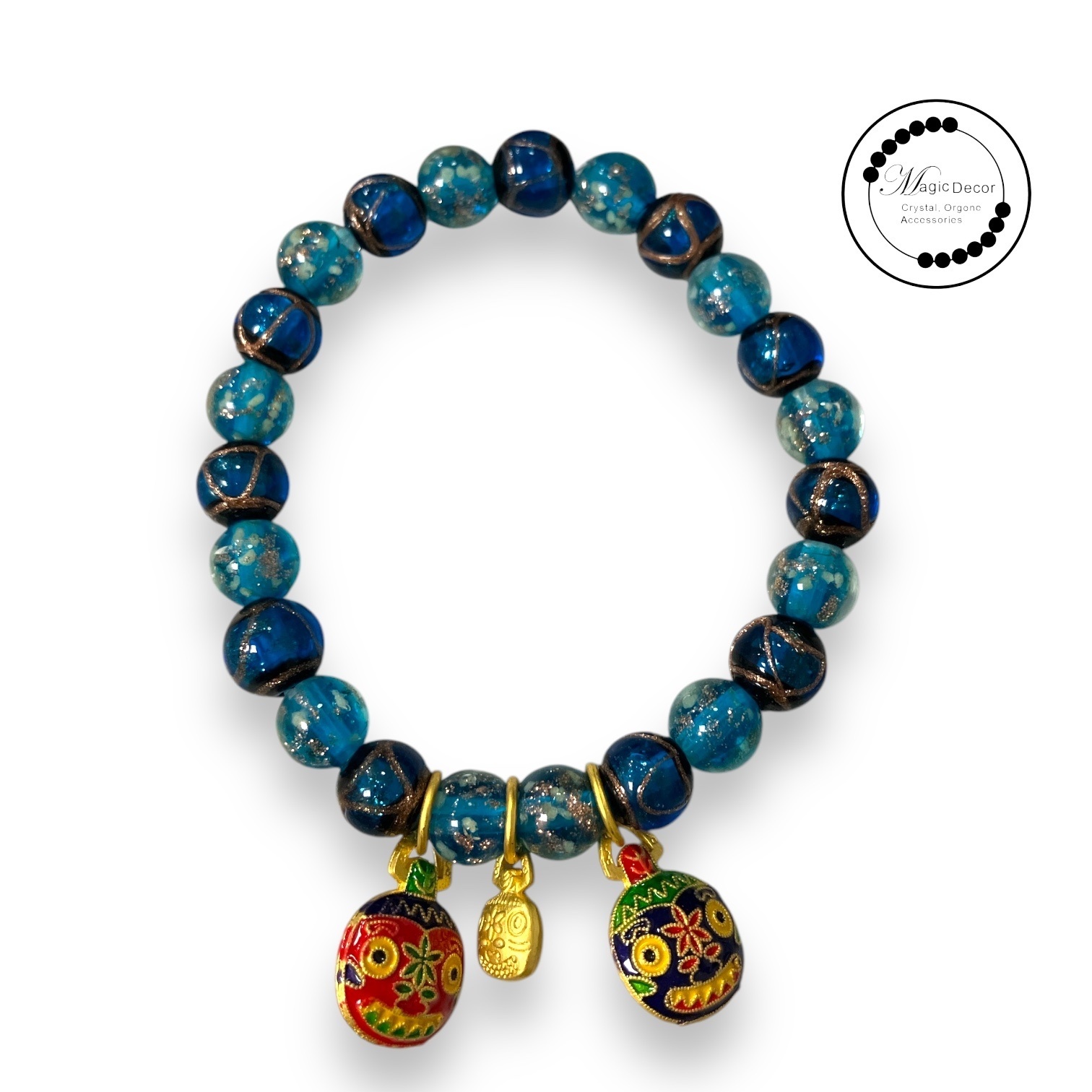 260116-A23 8mm+雍宮香灰飄花琉璃咬金獸深淺藍色手串（健康) 送布袋 (3月頭到貨只限尖沙咀門店自取）