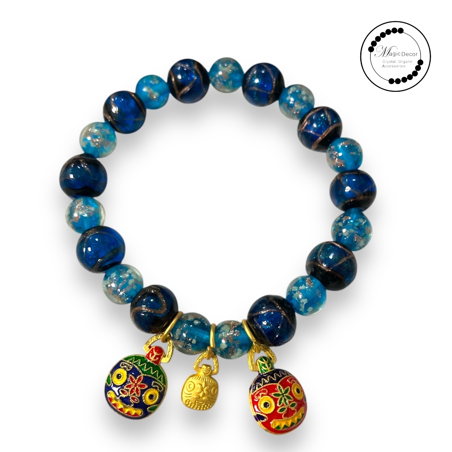 260116-A24 10mm+雍宮香灰飄花琉璃咬金獸深淺藍色手串（健康）（送布袋） (3月頭到貨只限尖沙咀門店自取）