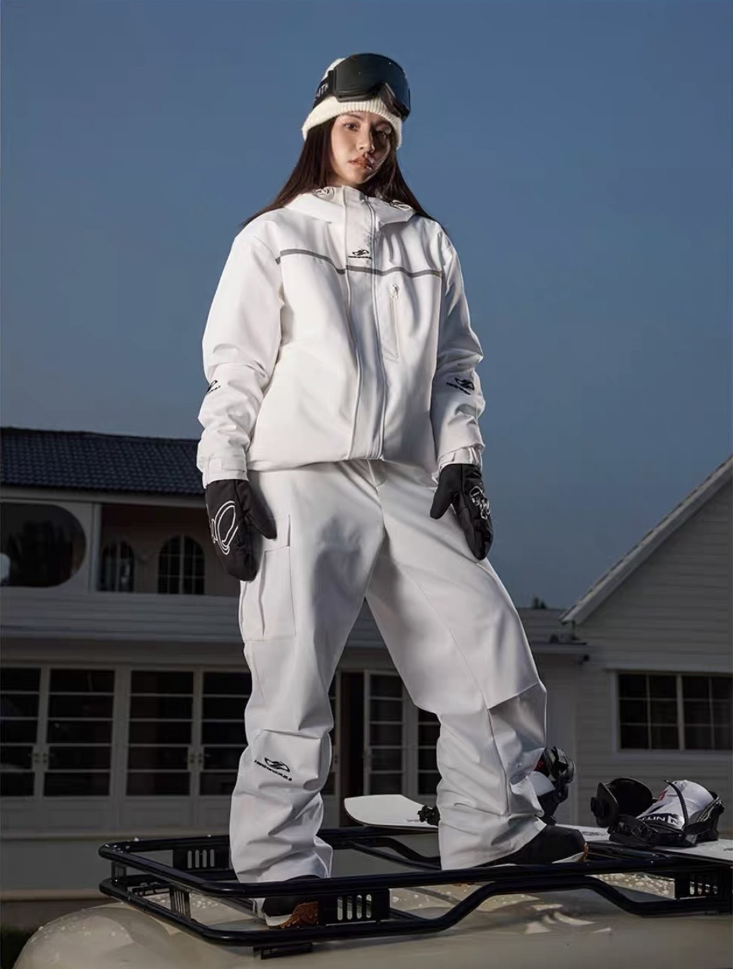 harshandcruel 復古運動保暖寬鬆可調整刺繡登山滑雪套裝