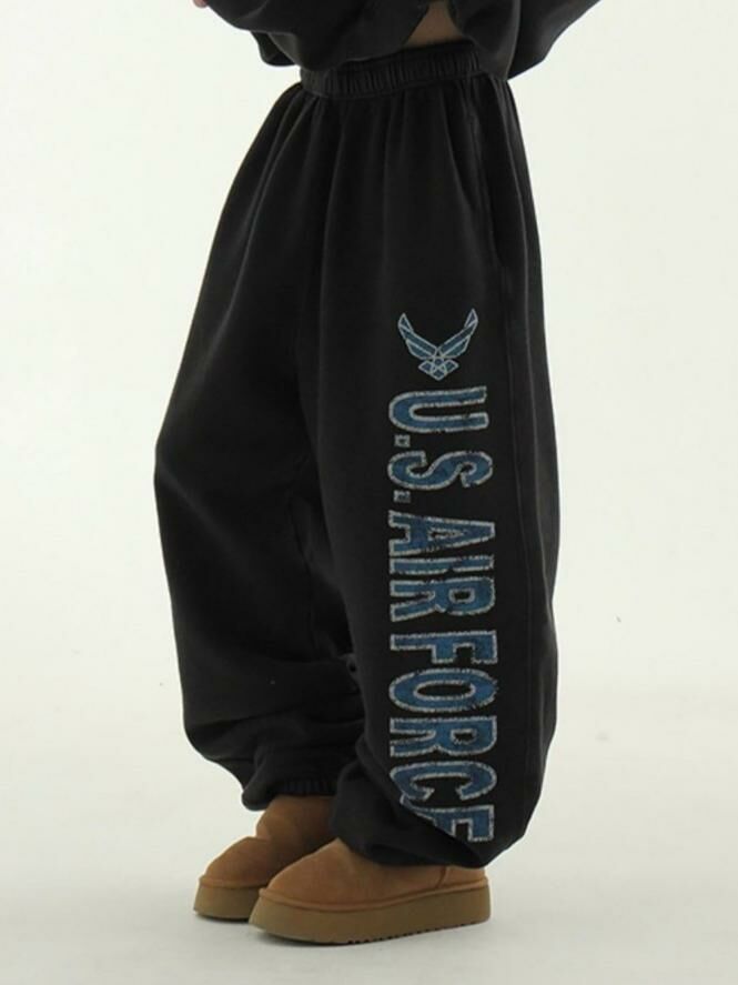 洗水英文字束腳鬆身運動褲(薄抓毛底) ARCHIVE-275P