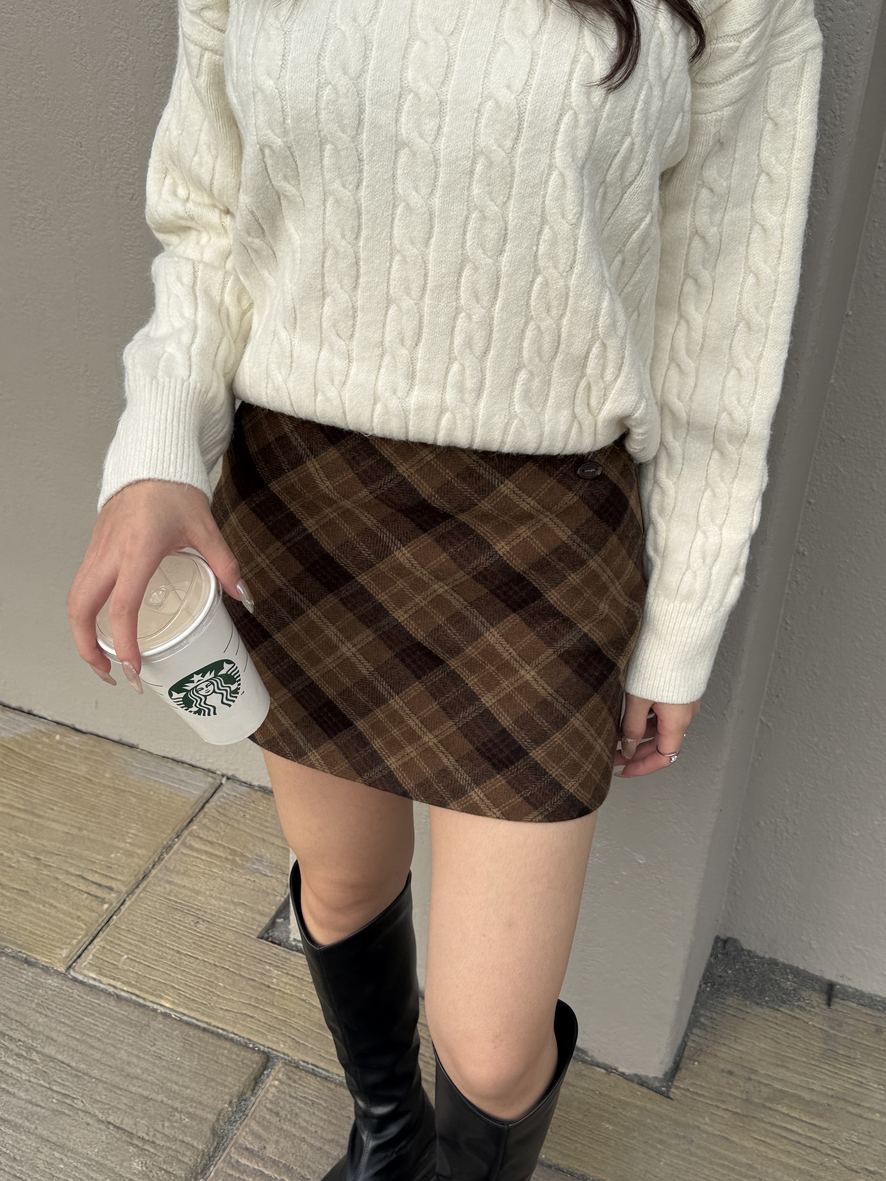 提拉米蘇 尼料格子裙 (2colors)