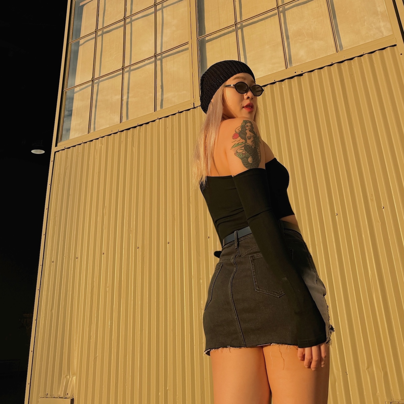 90’s 復古水洗黑牛仔裙