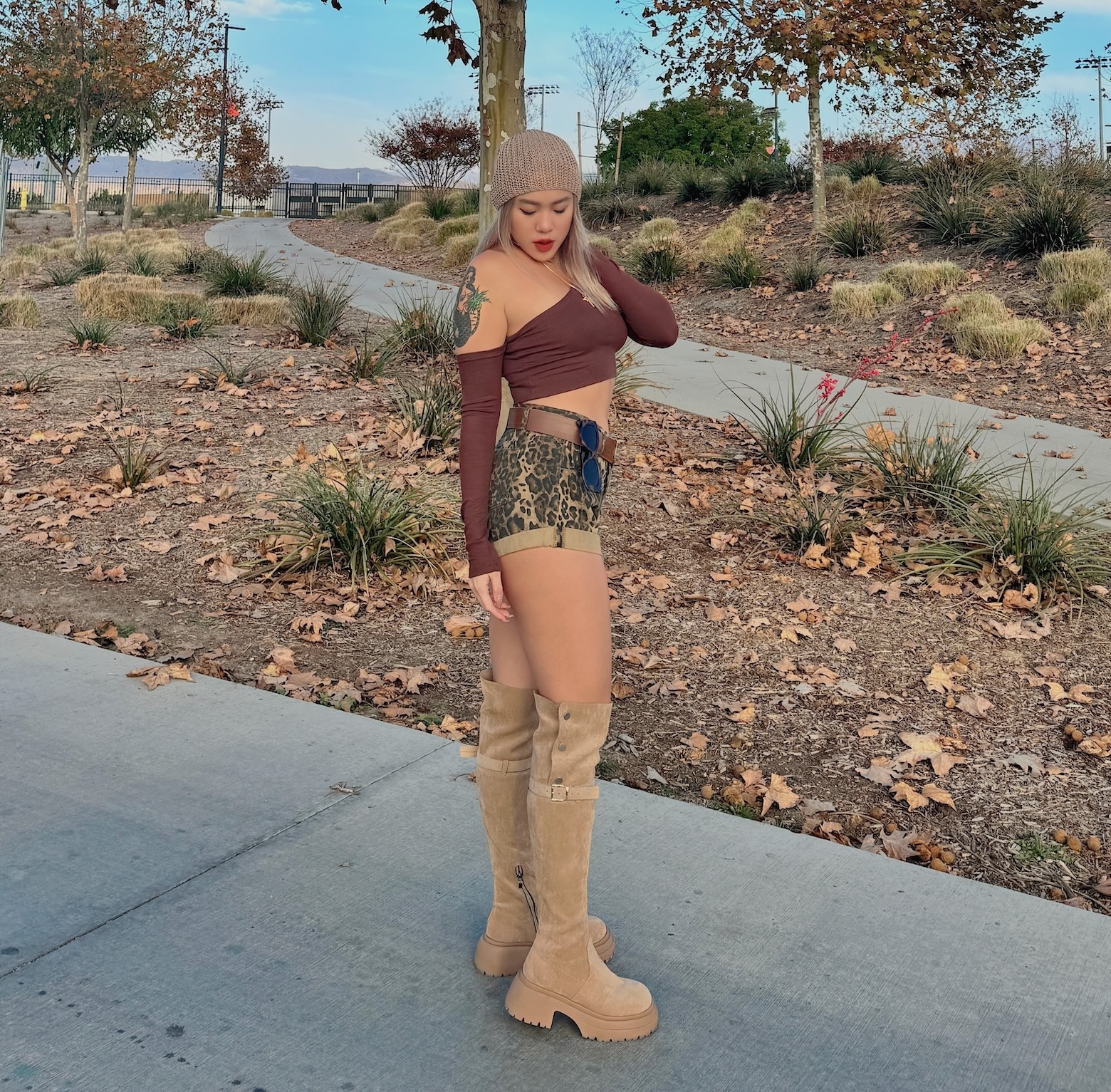 2穿辣靴🤎卡其麂皮感過膝靴