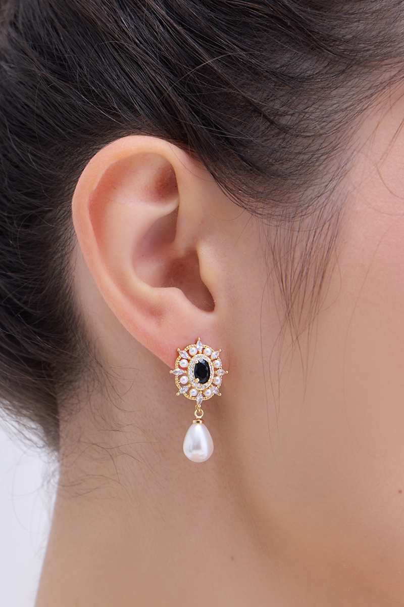 法式宮廷黑鑽心。銀針耳環