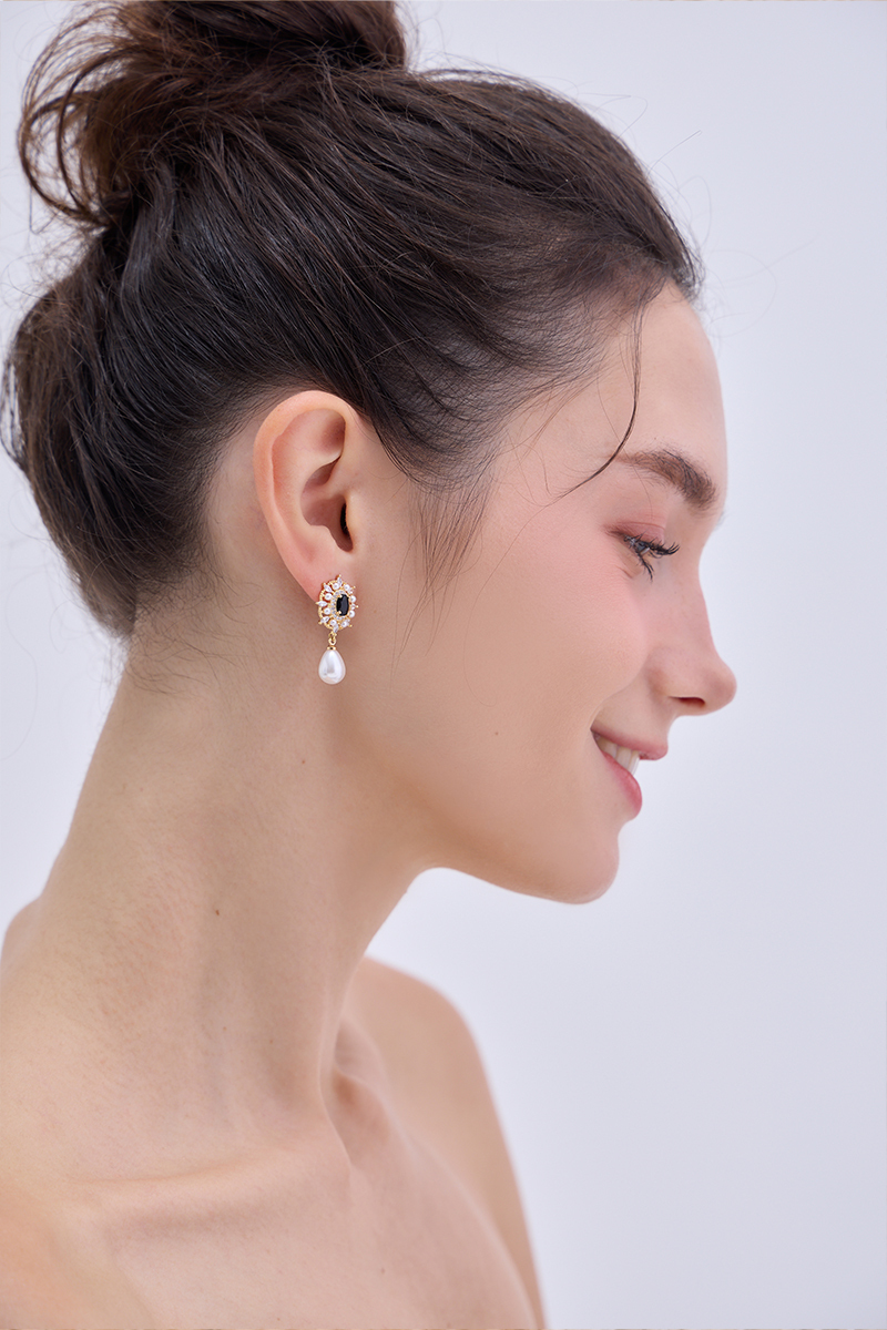 法式宮廷黑鑽心。夾式耳環