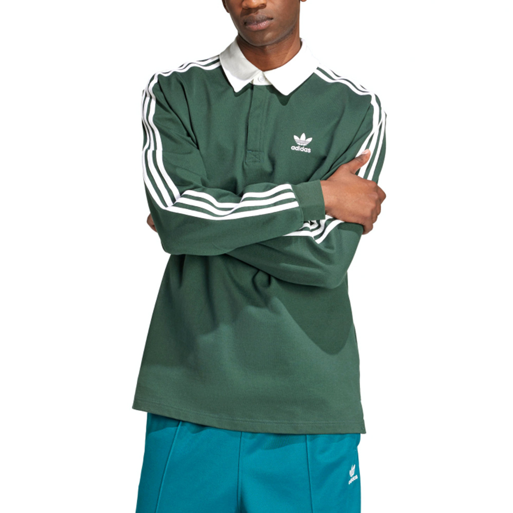 Adidas Rugby polo 男款 綠色 運動 休閒 Polo衫 羅紋 亞規 上衣 長袖 IZ2468