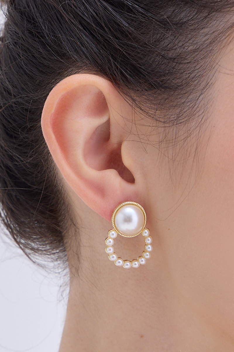 珍珠環圈。針式耳環