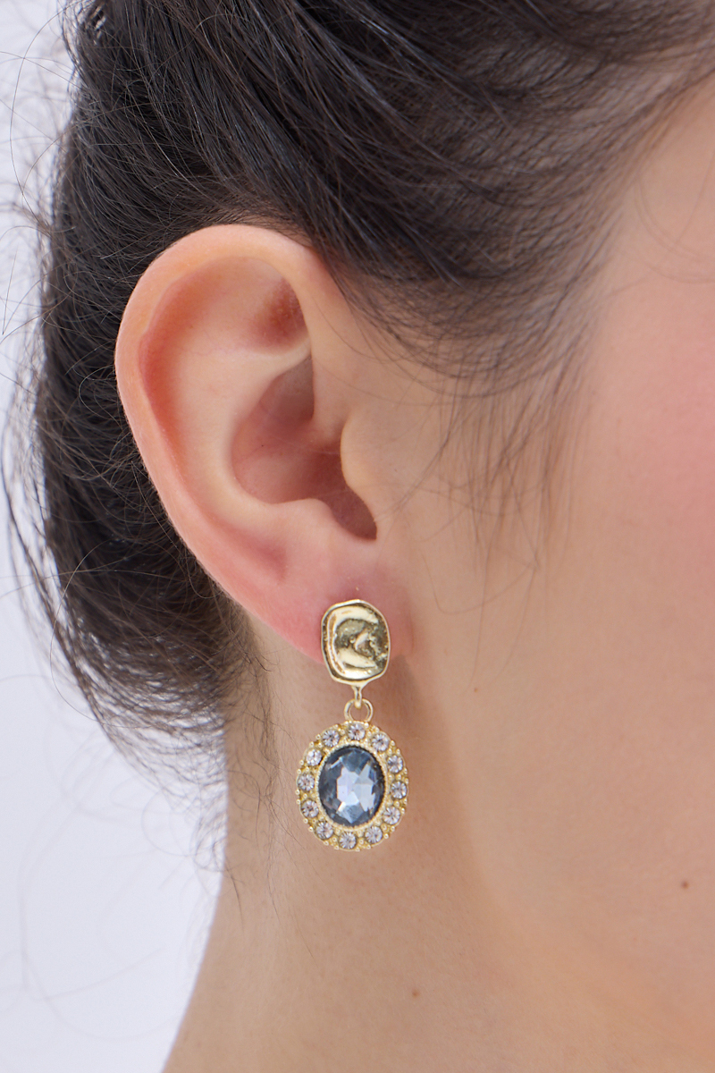 海藍星墜。銀針耳環