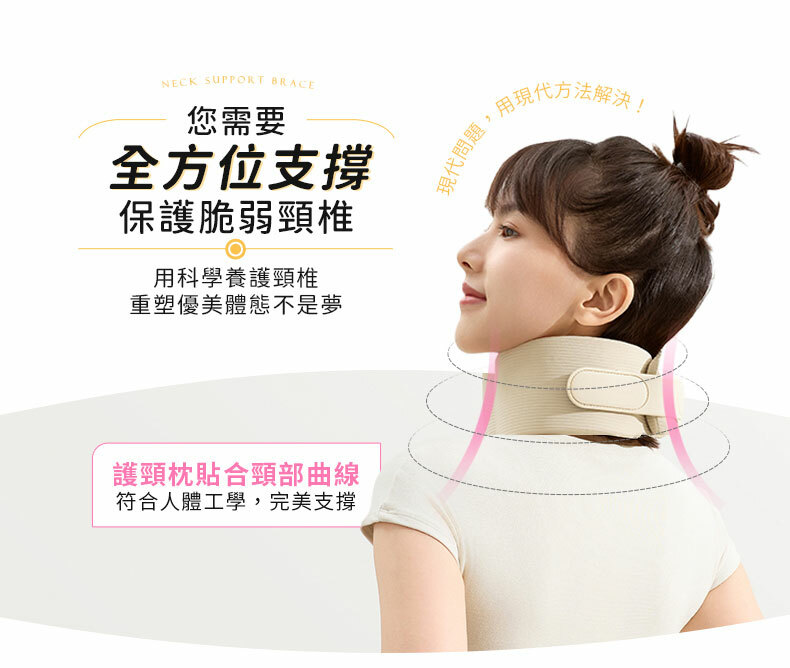 NECK SUPPORT BRACE您需要全方位支撐保護脆弱頸椎用科學養護頸椎重塑優美體態不是夢護頸枕貼合頸部曲線符合人體工學,完美支撐現代問題,用現代方法解決!