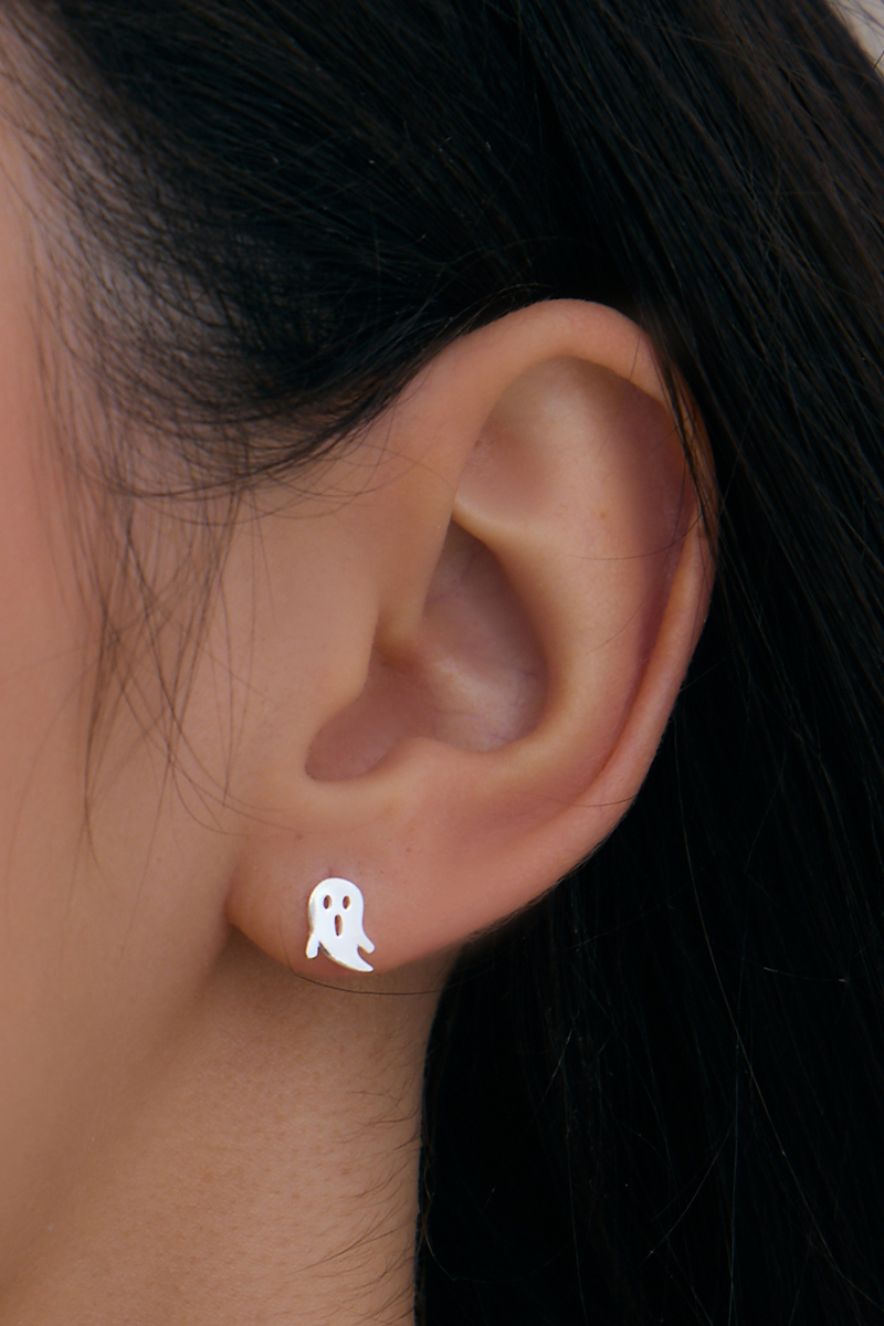 【925純銀】萬聖節驚悚幽靈。銀針耳環