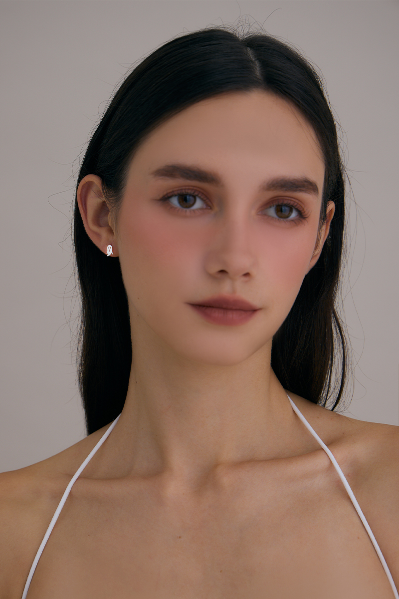 【925純銀】萬聖節驚悚幽靈。銀針耳環