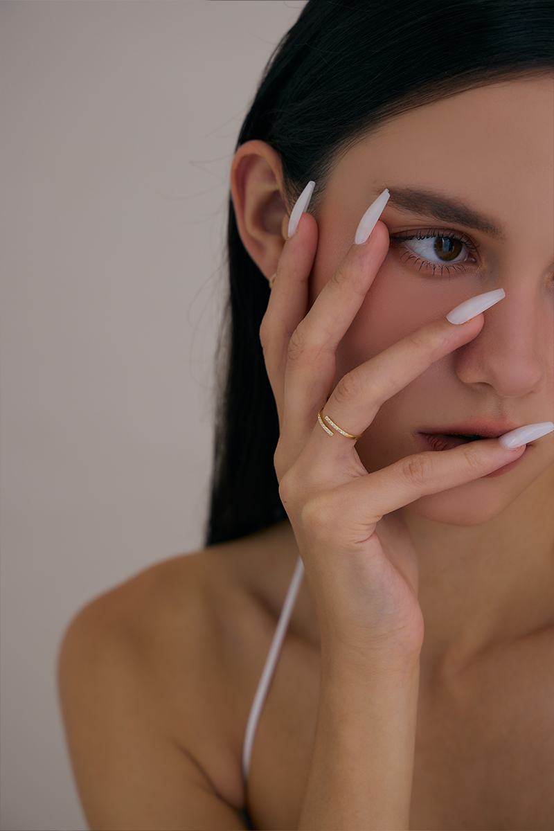 【925純銀】璀璨交會鋯石。可調式戒指(金)