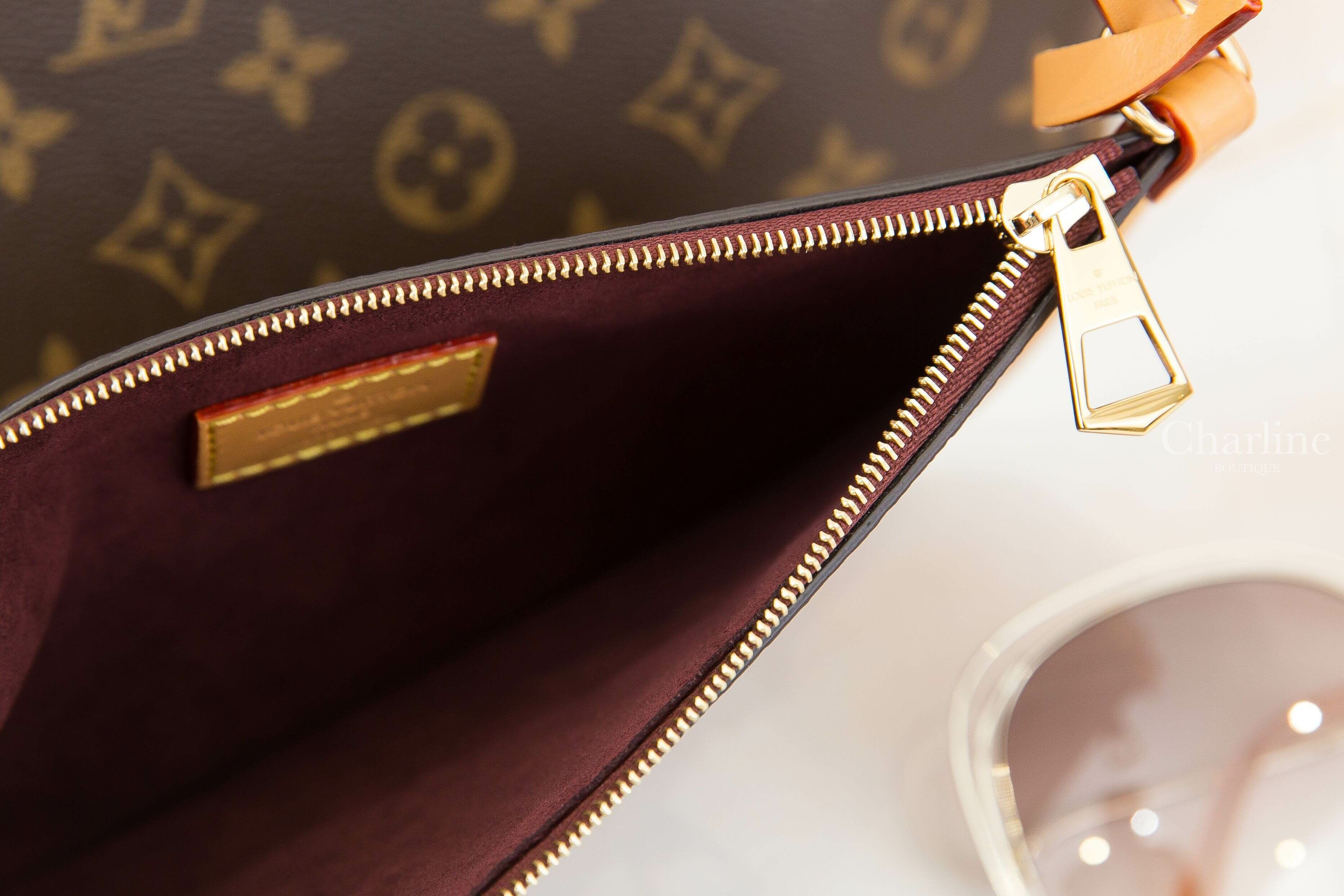 Louis Vuitton CarryAll PM Bag 咖啡色老花牛皮飾邊蝴蝶結吊牌小型手提肩背包-Charline Boutique 精品代購