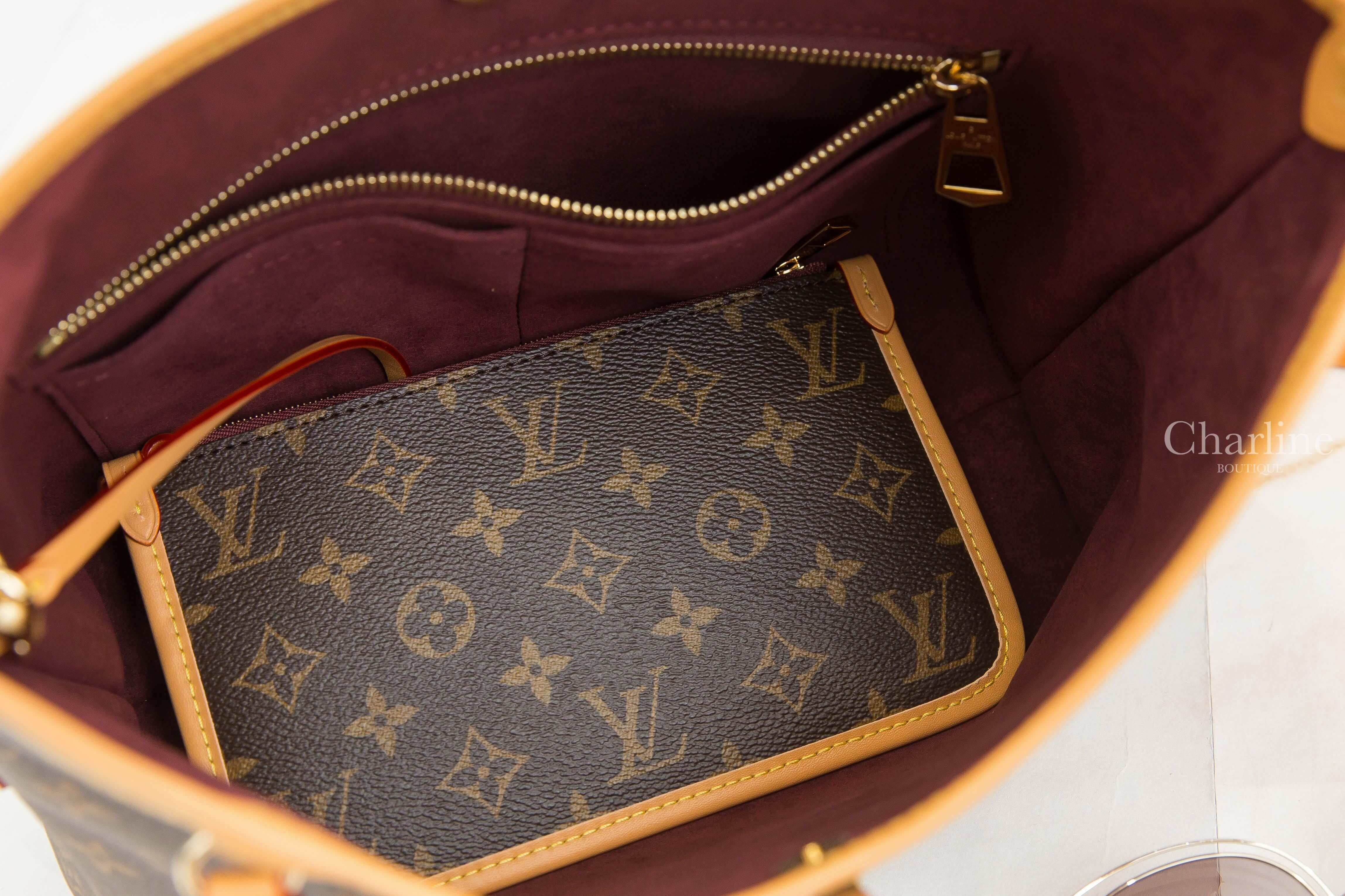 Louis Vuitton CarryAll PM Bag 咖啡色老花牛皮飾邊蝴蝶結吊牌小型手提肩背包-Charline Boutique 精品代購