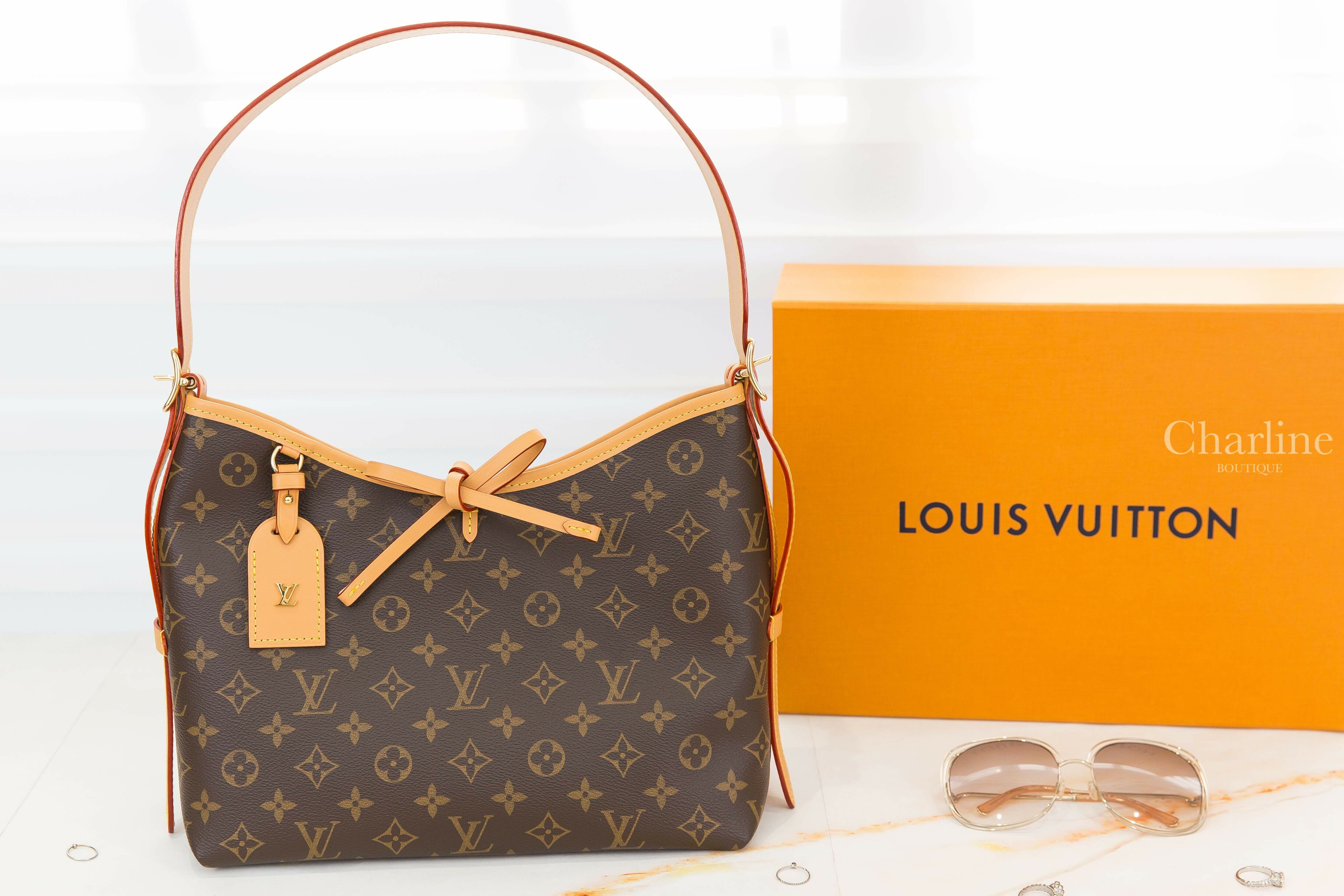 Louis Vuitton CarryAll PM Bag 咖啡色老花牛皮飾邊蝴蝶結吊牌小型手提肩背包-Charline Boutique 精品代購