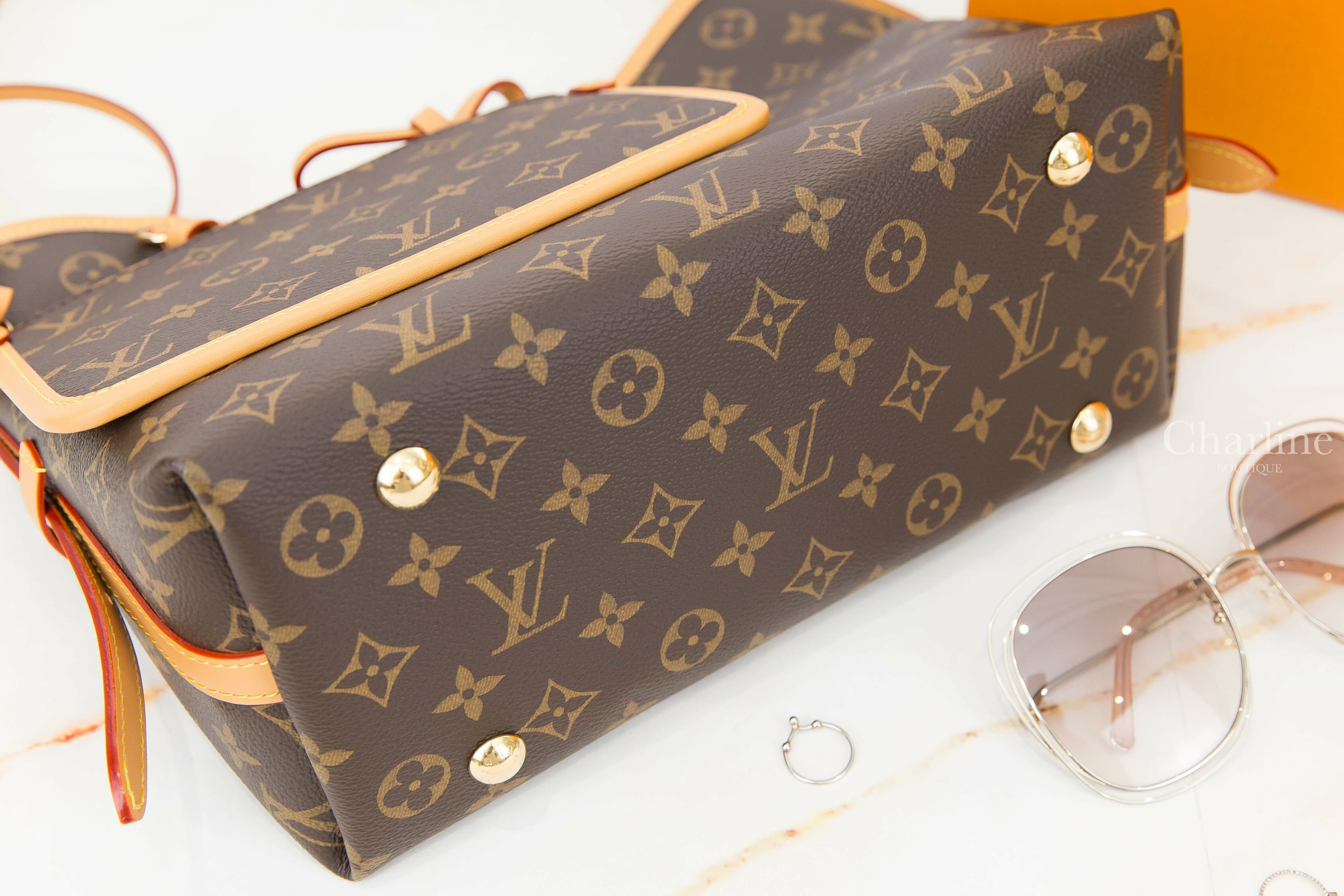 Louis Vuitton CarryAll PM Bag 咖啡色老花牛皮飾邊蝴蝶結吊牌小型手提肩背包-Charline Boutique 精品代購