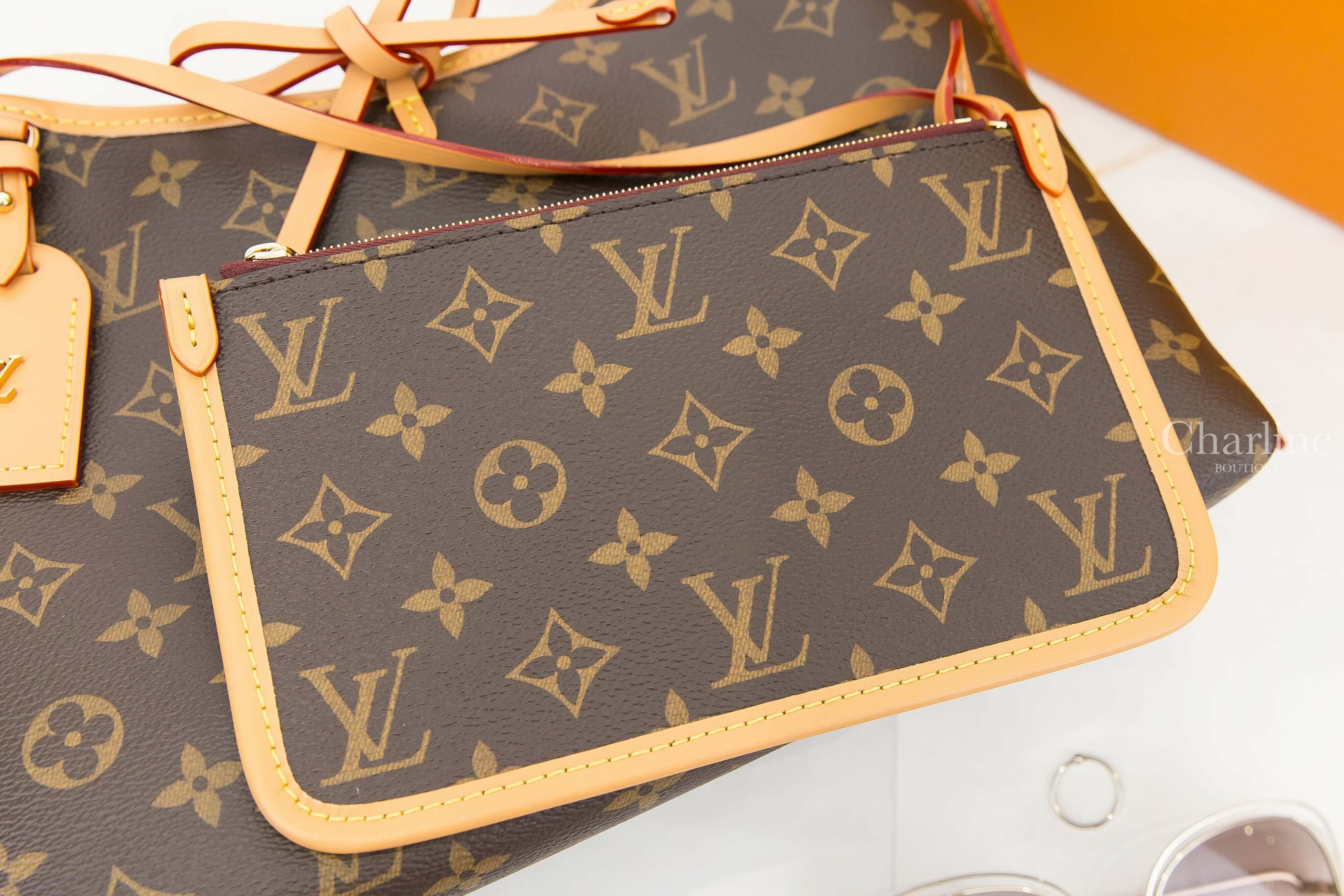 Louis Vuitton CarryAll PM Bag 咖啡色老花牛皮飾邊蝴蝶結吊牌小型手提肩背包-Charline Boutique 精品代購