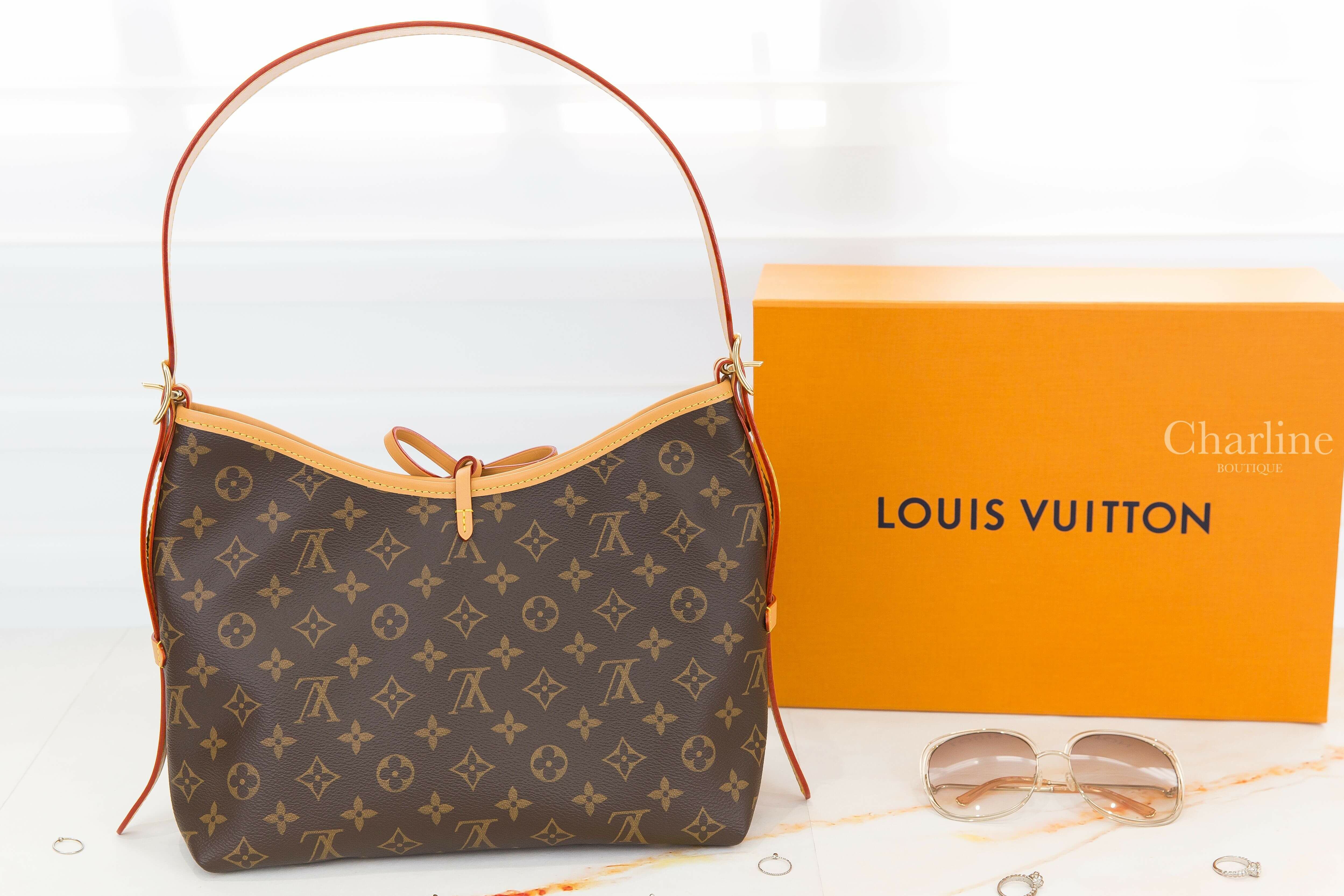 Louis Vuitton CarryAll PM Bag 咖啡色老花牛皮飾邊蝴蝶結吊牌小型手提肩背包-Charline Boutique 精品代購