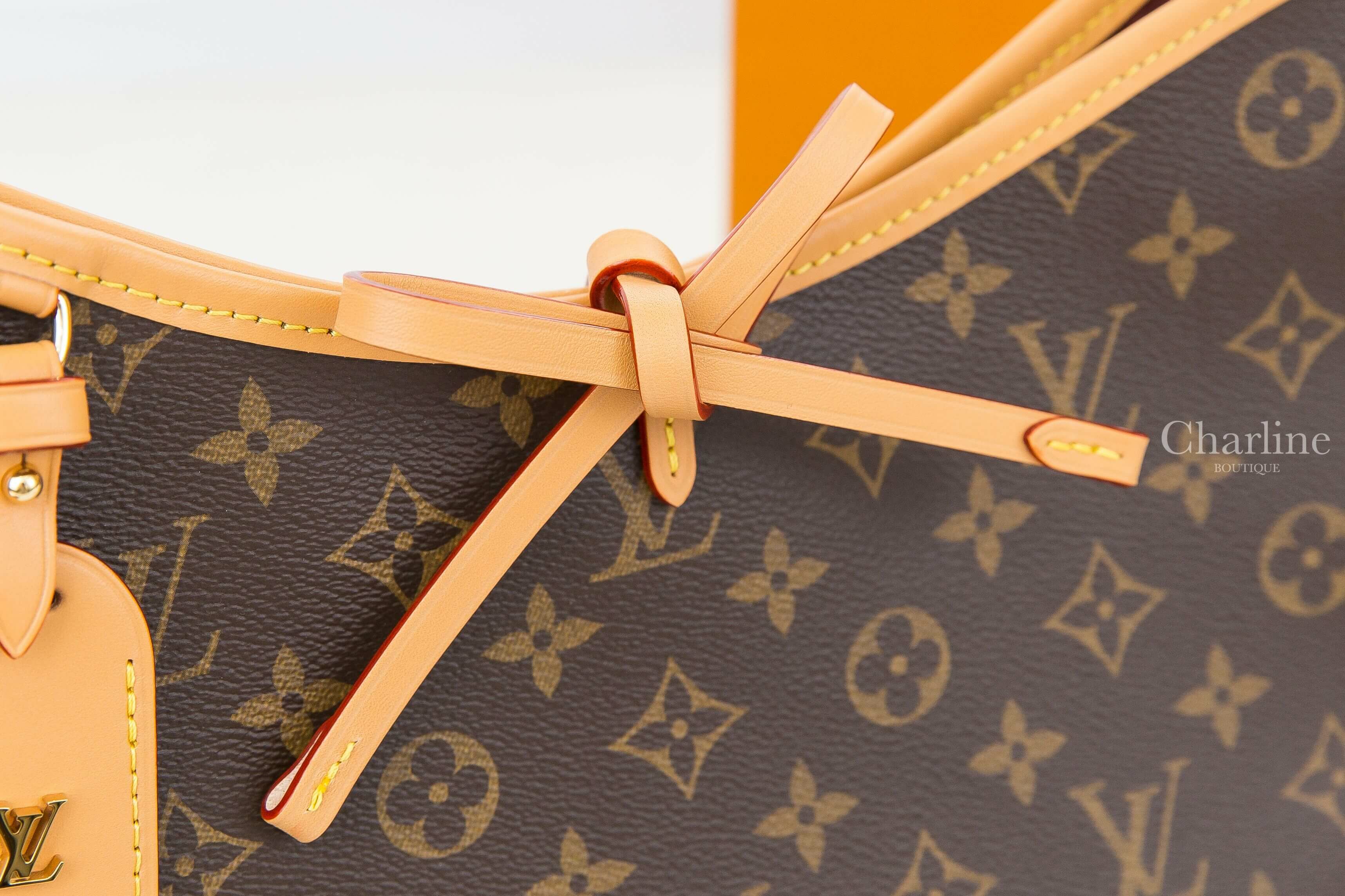 Louis Vuitton CarryAll PM Bag 咖啡色老花牛皮飾邊蝴蝶結吊牌小型手提肩背包