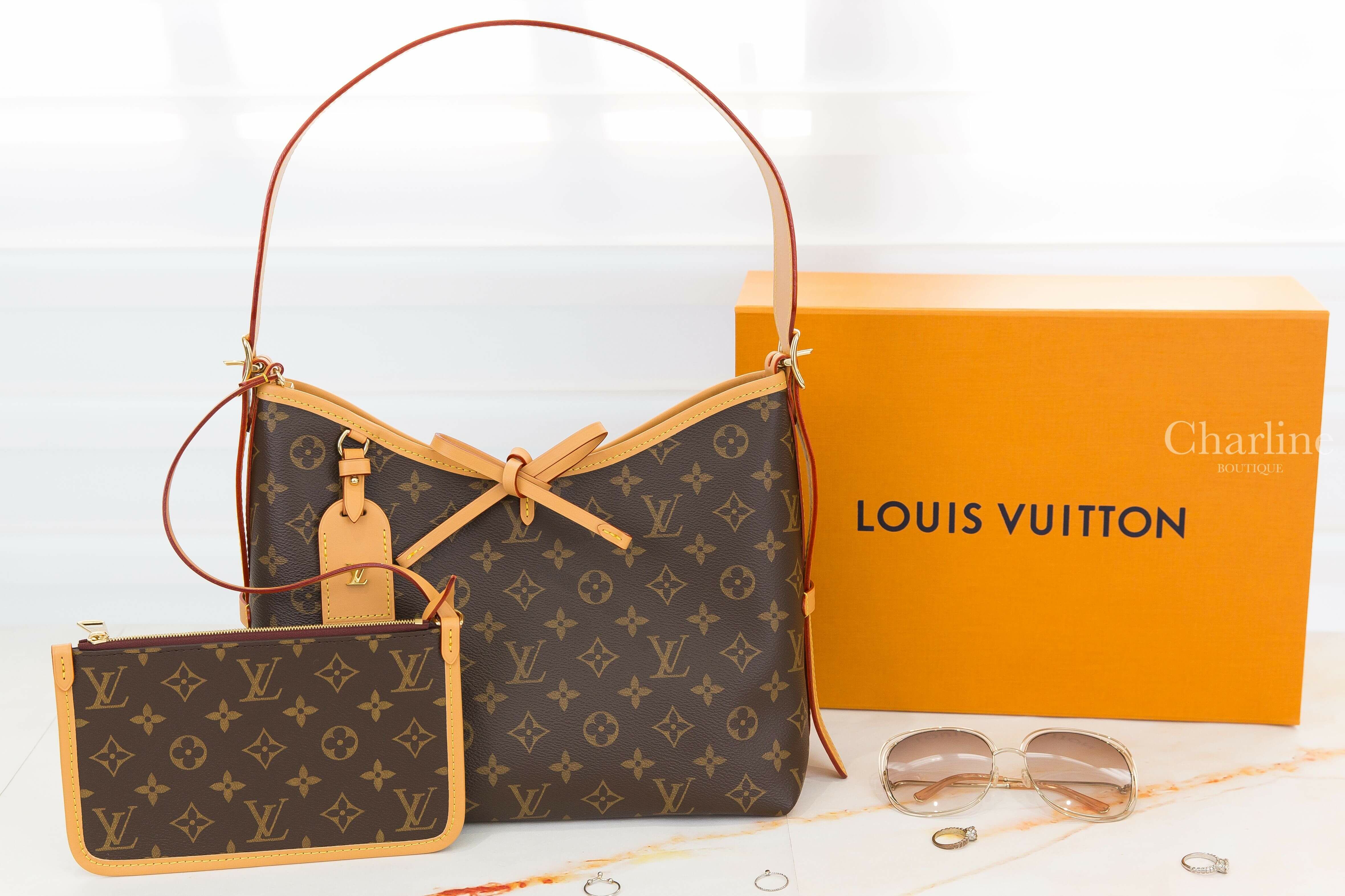Louis Vuitton CarryAll PM Bag 咖啡色老花牛皮飾邊蝴蝶結吊牌小型手提肩背包-Charline Boutique 精品代購