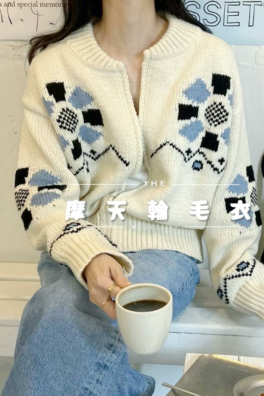 JK#14506🤎摩天輪花毛衣外套