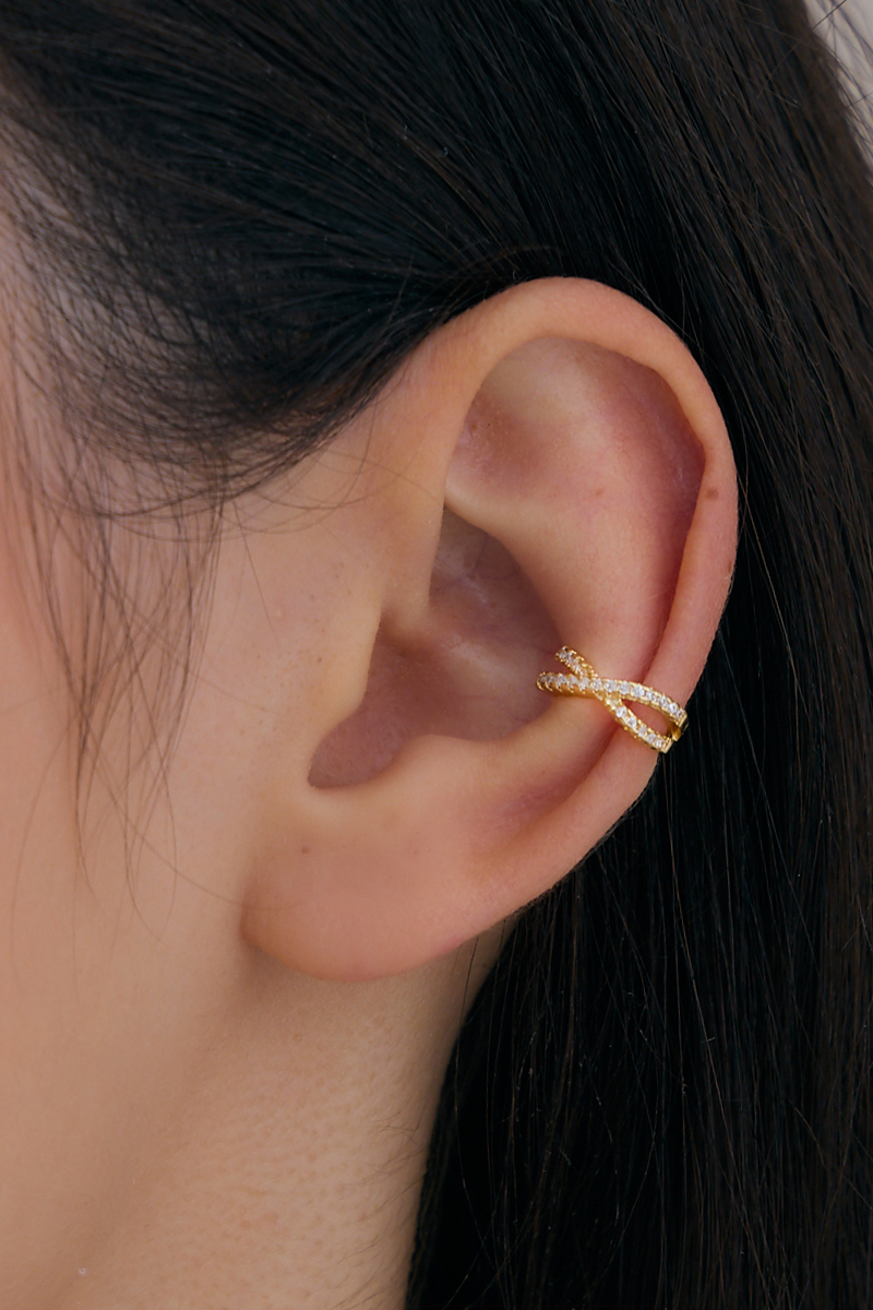 交叉鋯石耳骨夾(單支)