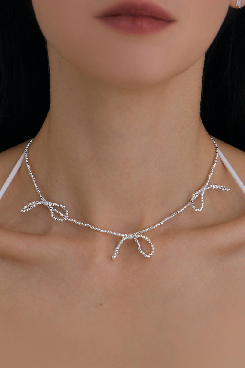 閃鑽珍珠蝴蝶結項鍊