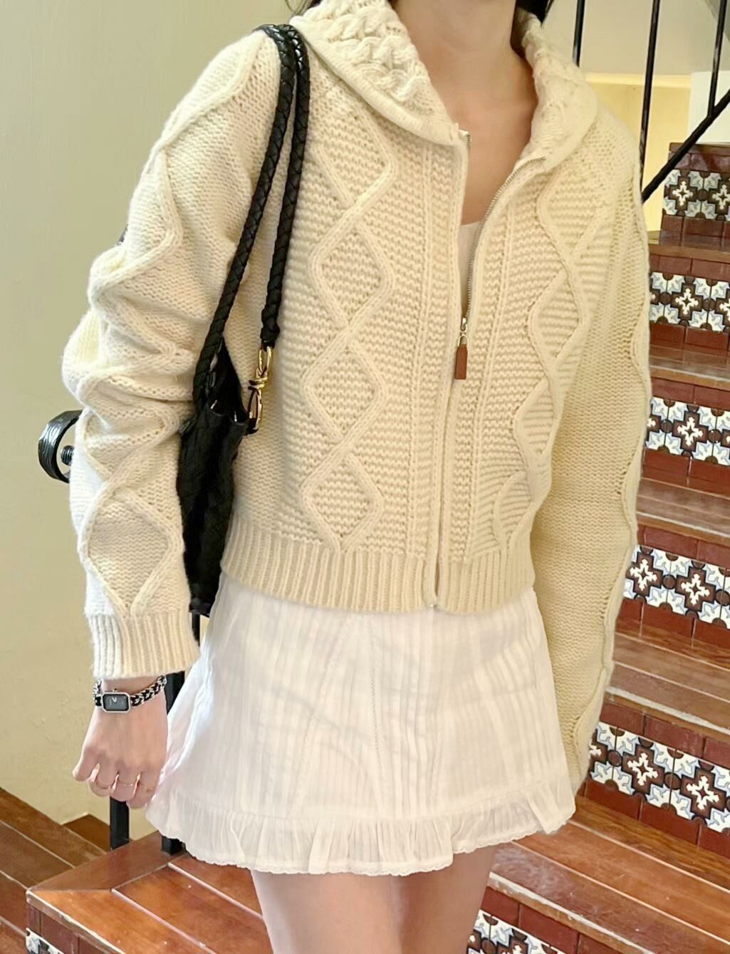 JK#14513🤎雙重針織紋麻花外套