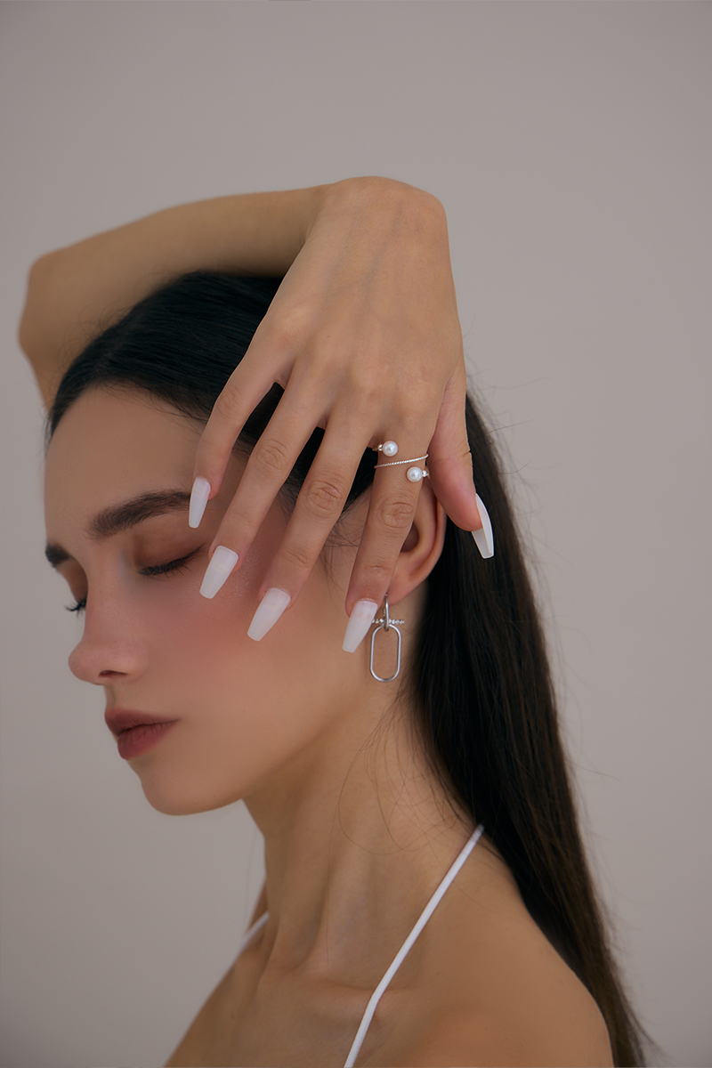 銀圈珍珠可調式戒指