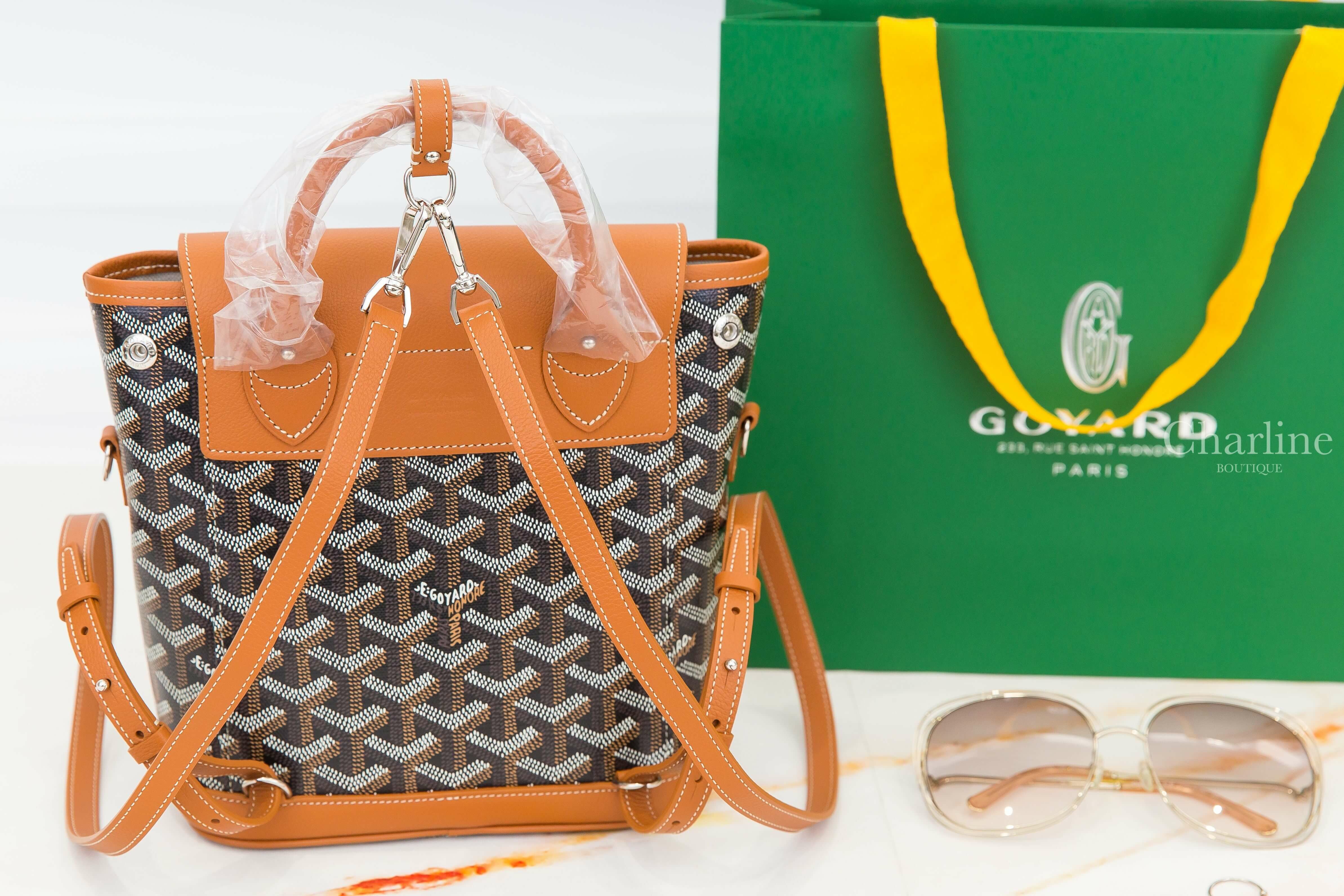 Goyard Alpin Mini Backpack 黑色拼咖啡色帆布咖啡色小牛皮迷你手提後背包-Charline Boutique 精品代購