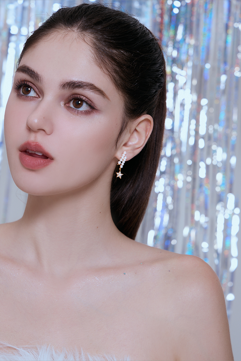 夢幻星海珍珠。針式耳環(金)