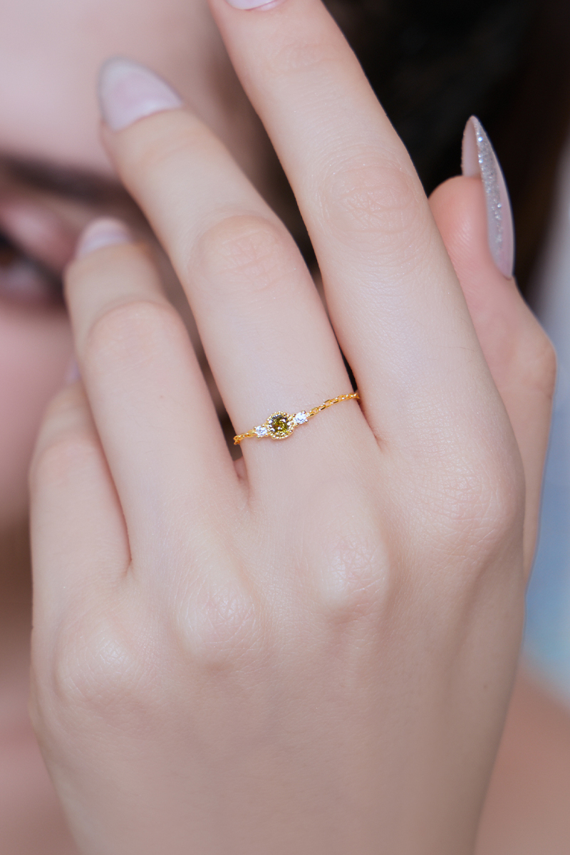 【925純銀】小茉莉鋯石可調式戒指(金)