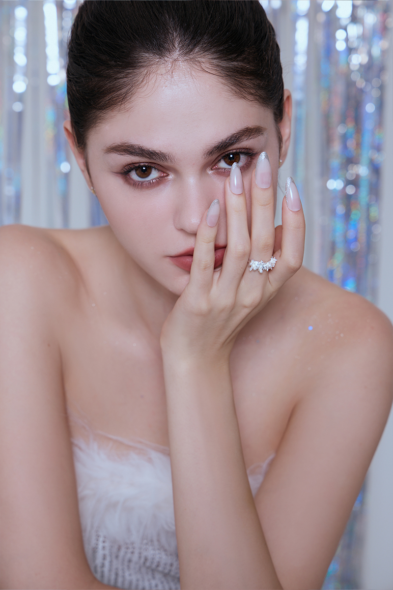 不規則鋯石珍珠可調式戒指(銀)