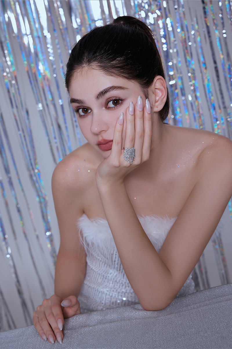 愛心滿鑽流蘇可調式戒指