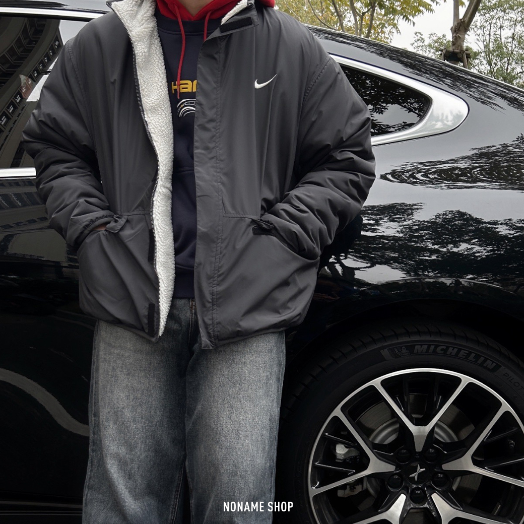 NIKE SPORTSWEAR 立領 羊羔毛 毛毛 保暖 雙面 外套 碳黑 (男款)