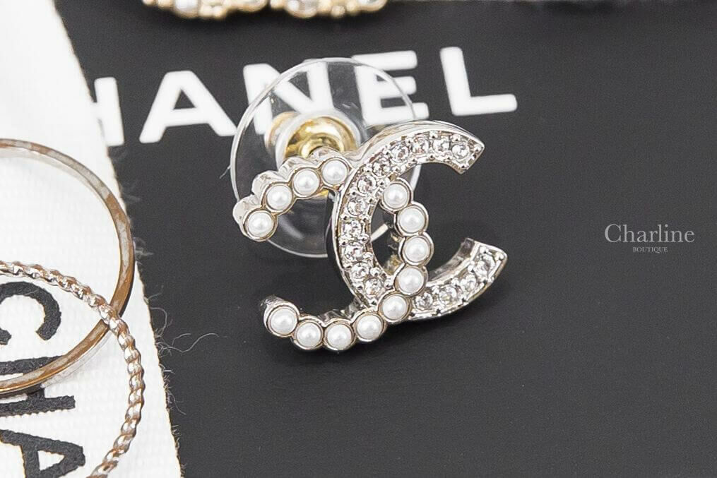 Chanel Earrings 銀色水鑽珍珠CC耳環