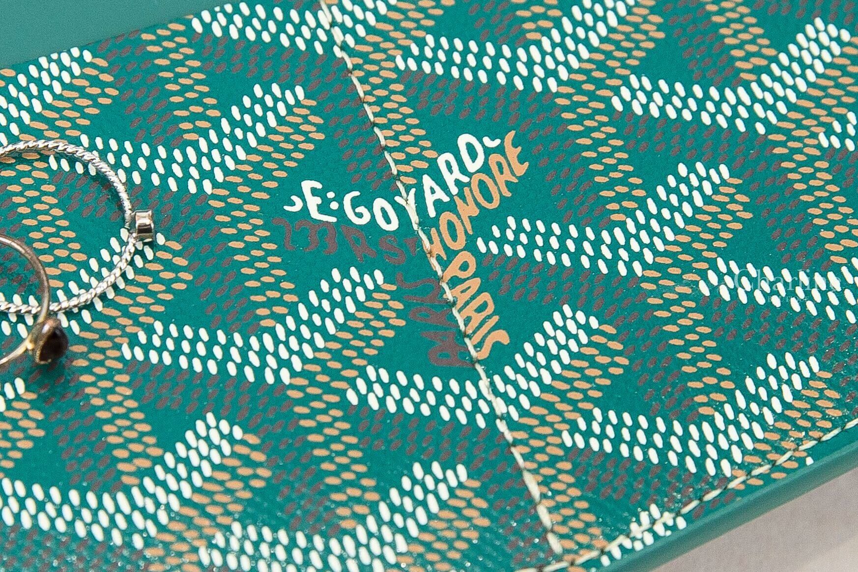 Goyard Insert Louise 綠色帆布小牛皮拼黃色內裡薄型八卡拉鍊長夾