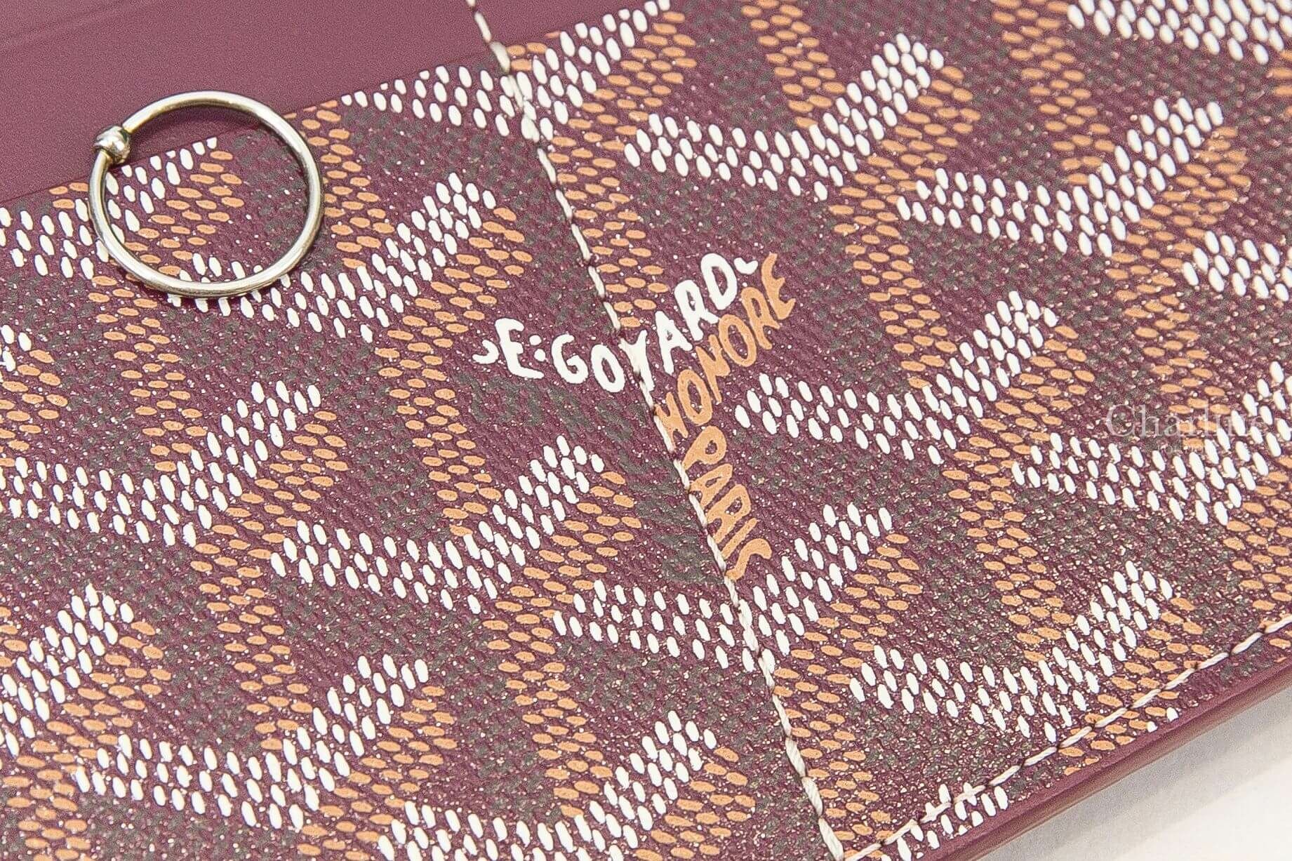 Goyard Insert Louise 勃根地酒紅色帆布小牛皮拼黃色內裡薄型八卡拉鍊長夾