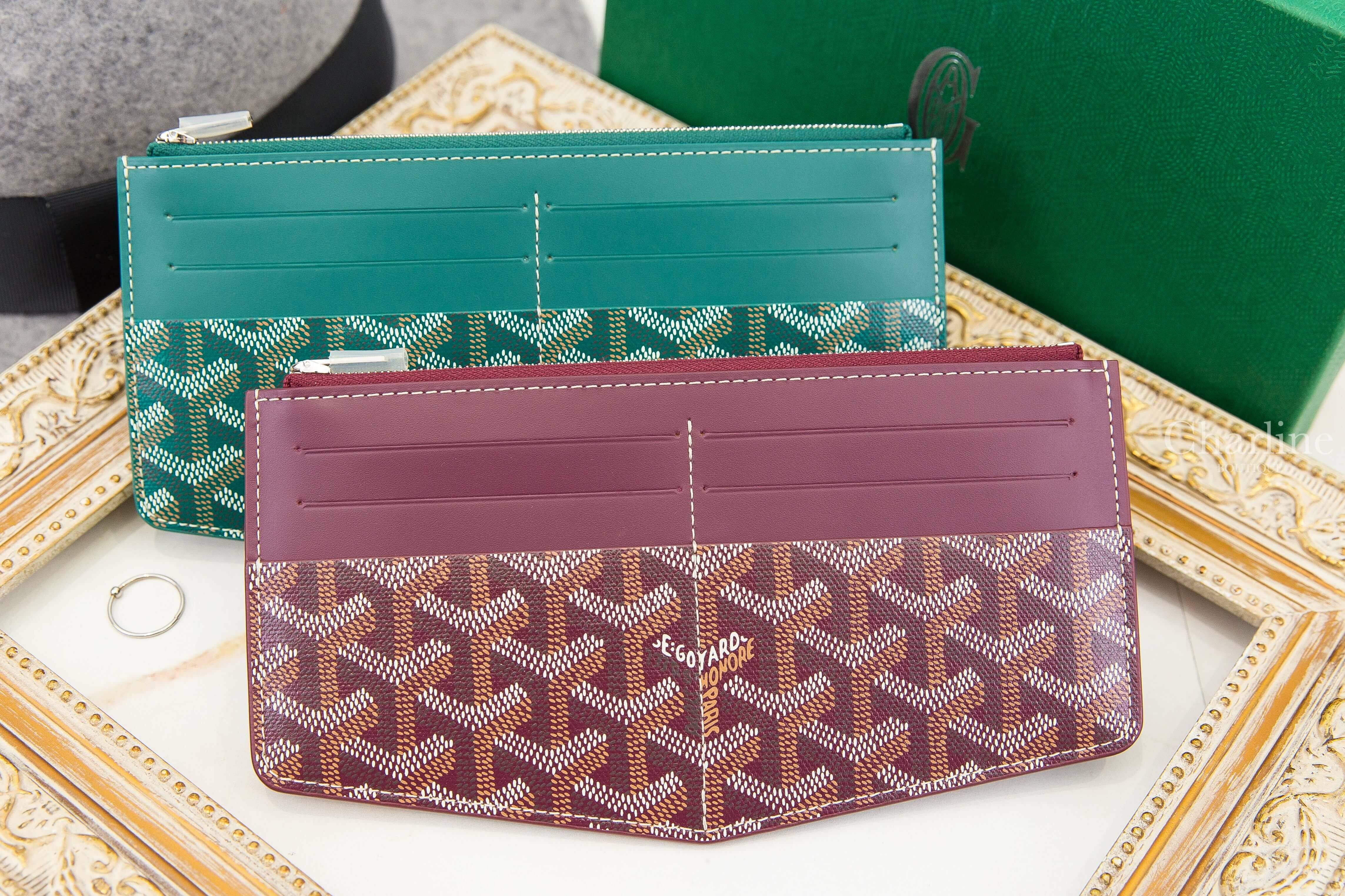 Goyard Insert Louise 綠色帆布小牛皮拼黃色內裡拉鍊卡夾,Goyard Insert Louise 勃根地酒紅色帆布小牛皮拼黃色內裡拉鍊卡夾-Charline Boutique 精品代購