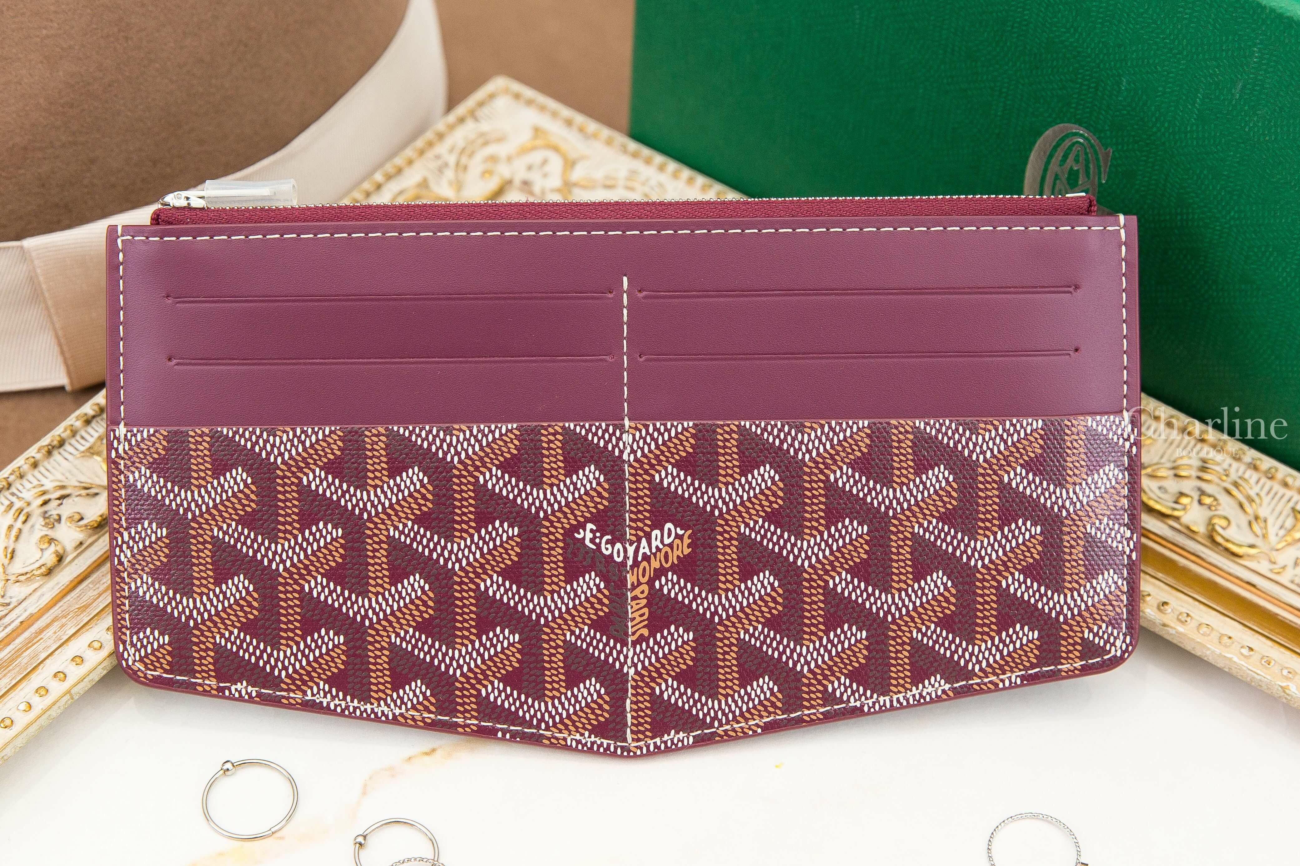 Goyard Insert Louise 勃根地酒紅色帆布小牛皮拼黃色內裡拉鍊卡夾-Charline Boutique 精品代購