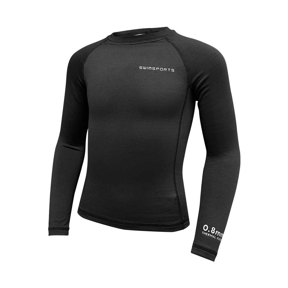 0.8mm 兒童低領薄抓毛游泳保暖上衣  - 黑