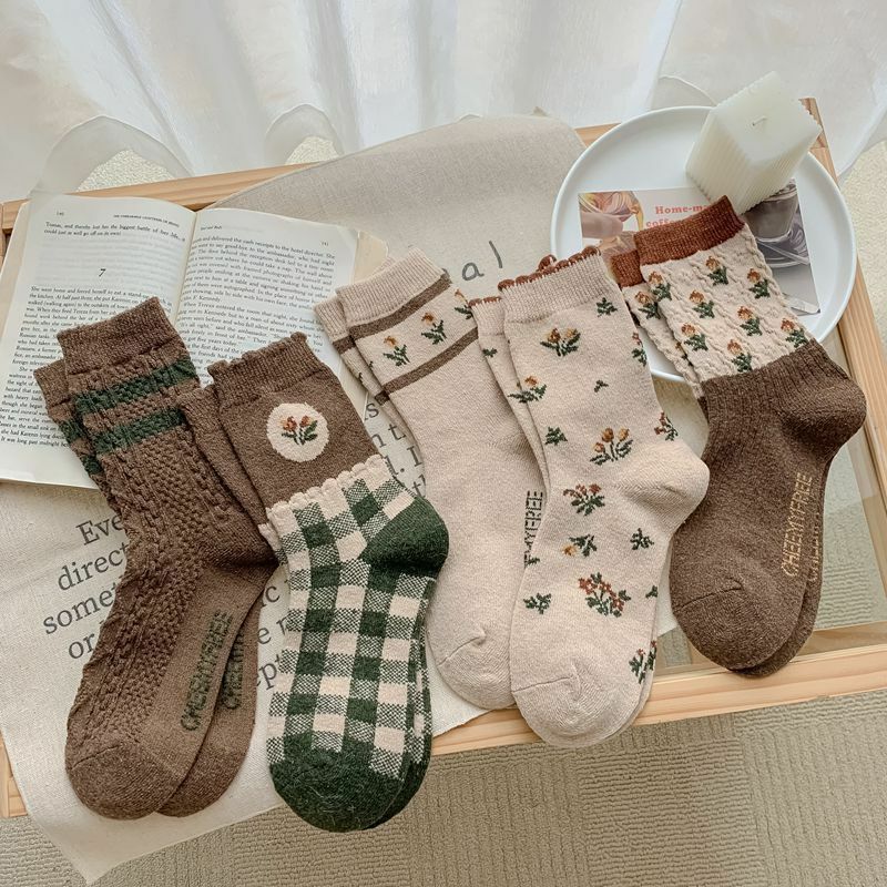 [3 FOR RM10] Retro Coffee Floral Mid-Calf Socks