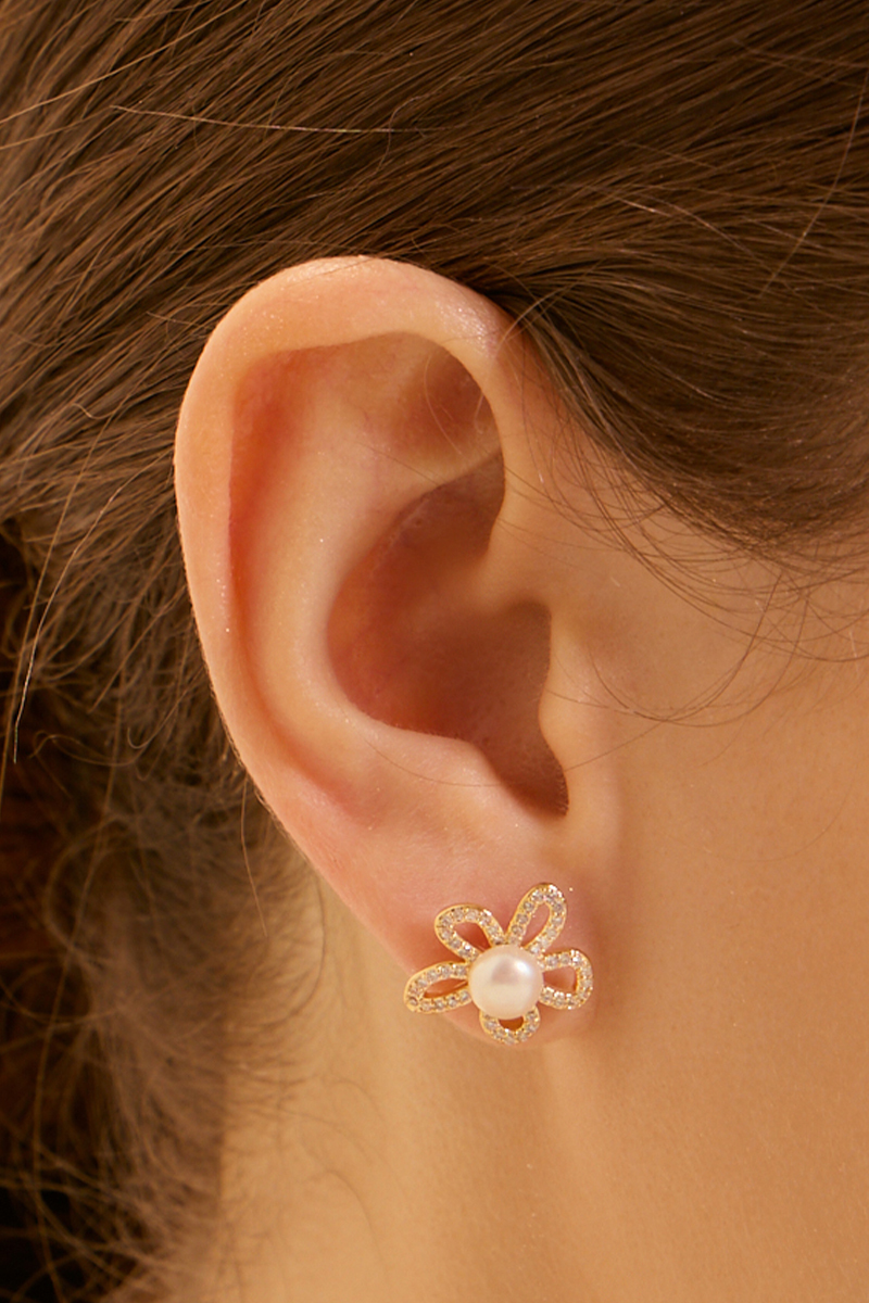 璀璨花蕾。銀針耳環