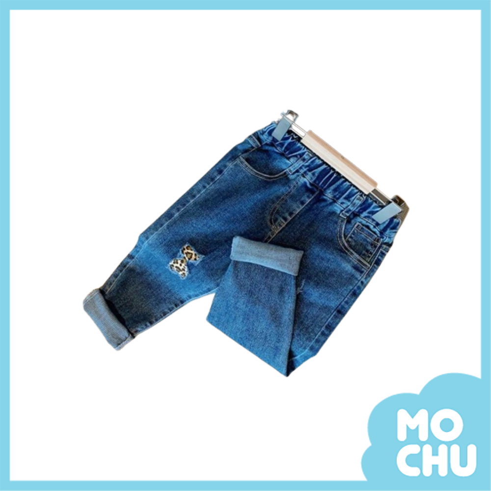 豹紋破洞加絨牛仔褲