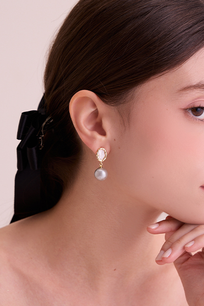 法式氣質垂墜珍珠(灰)