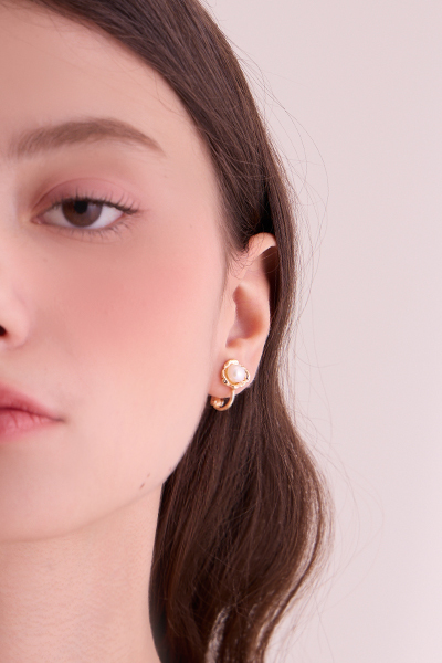 法式質感皺褶珍珠。夾式耳環