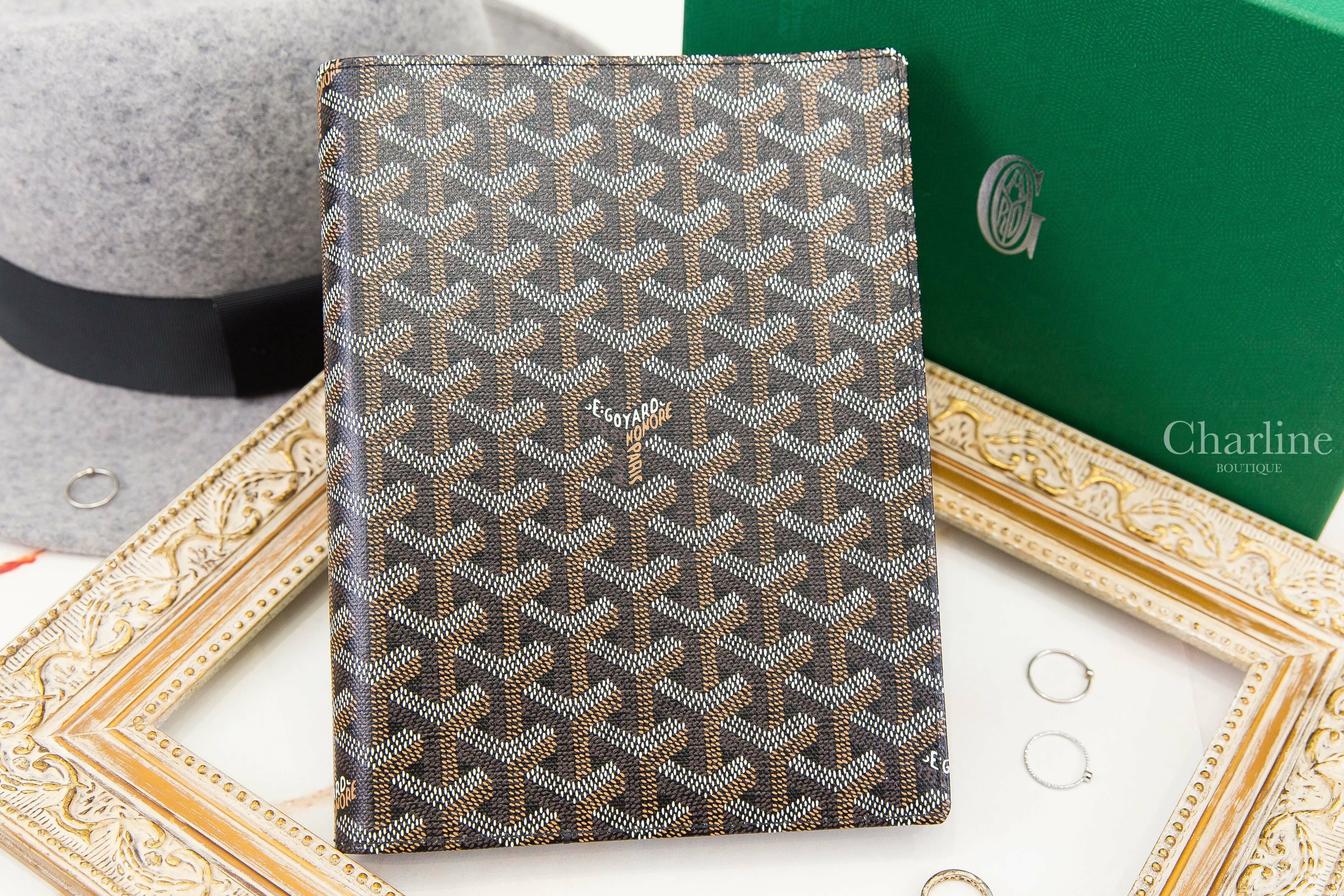 Goyard Castiglione Document Cover 黑色帆布小牛皮黃色夾層內裡A5筆記本封面夾